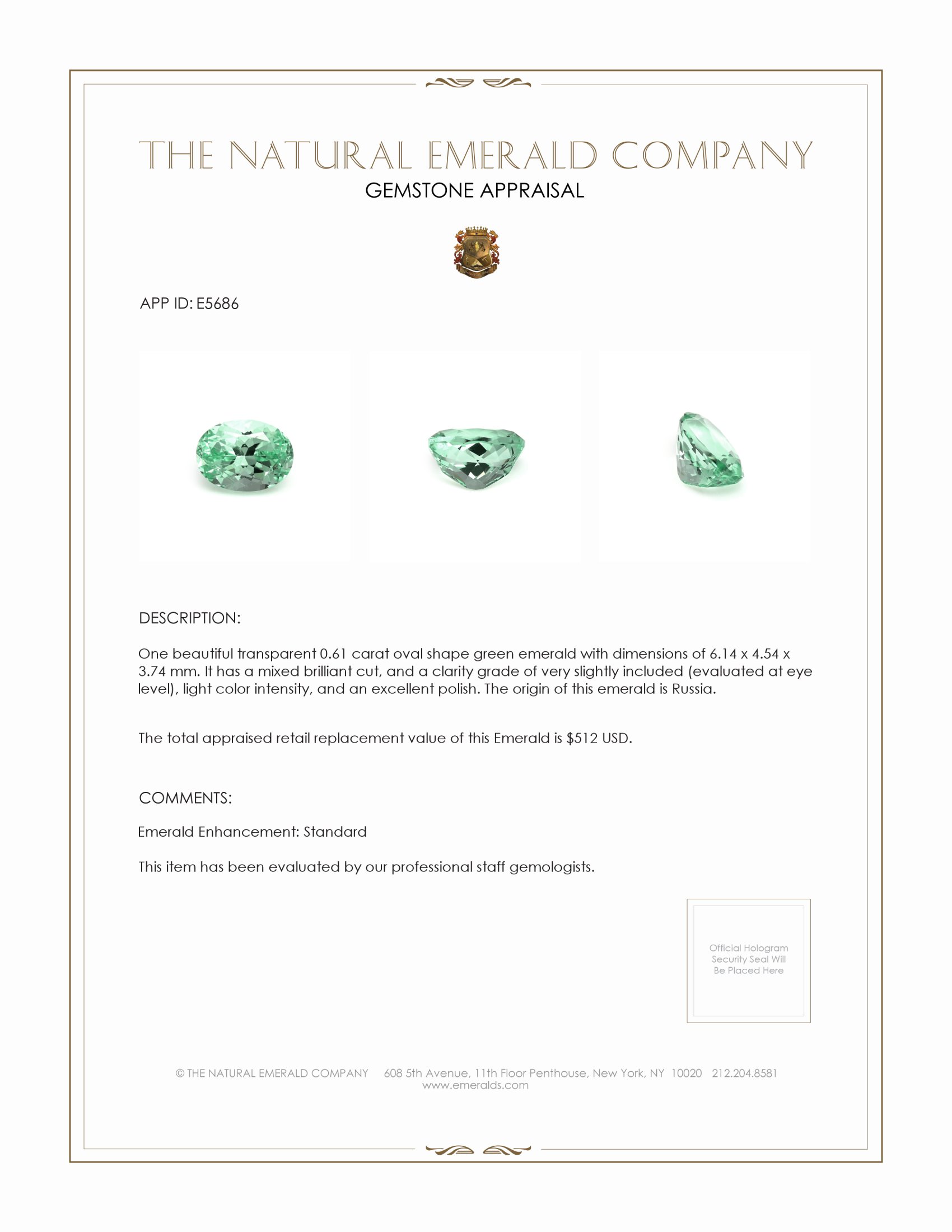 0.61 Ct. Emerald from Russia