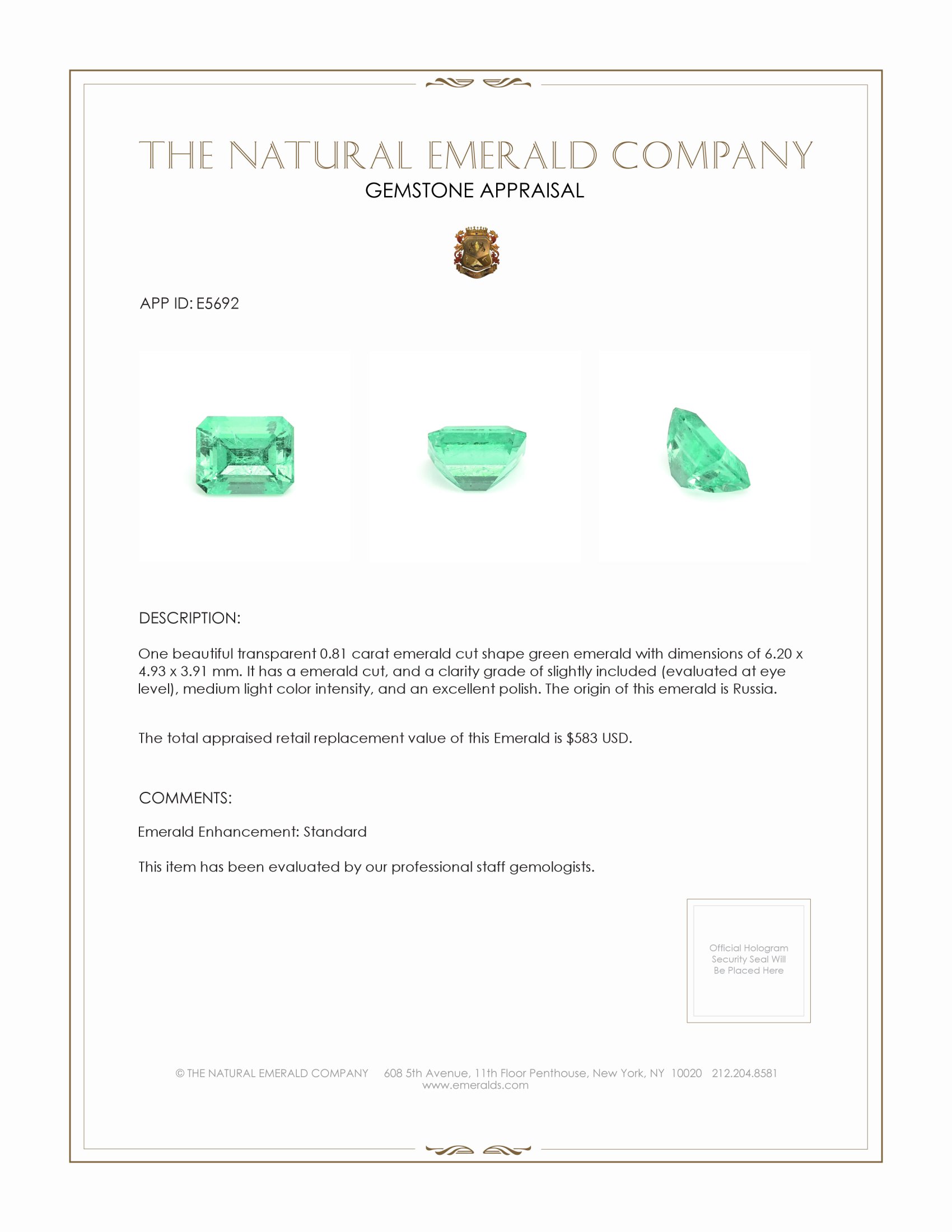 0.81 Ct. Emerald from Russia