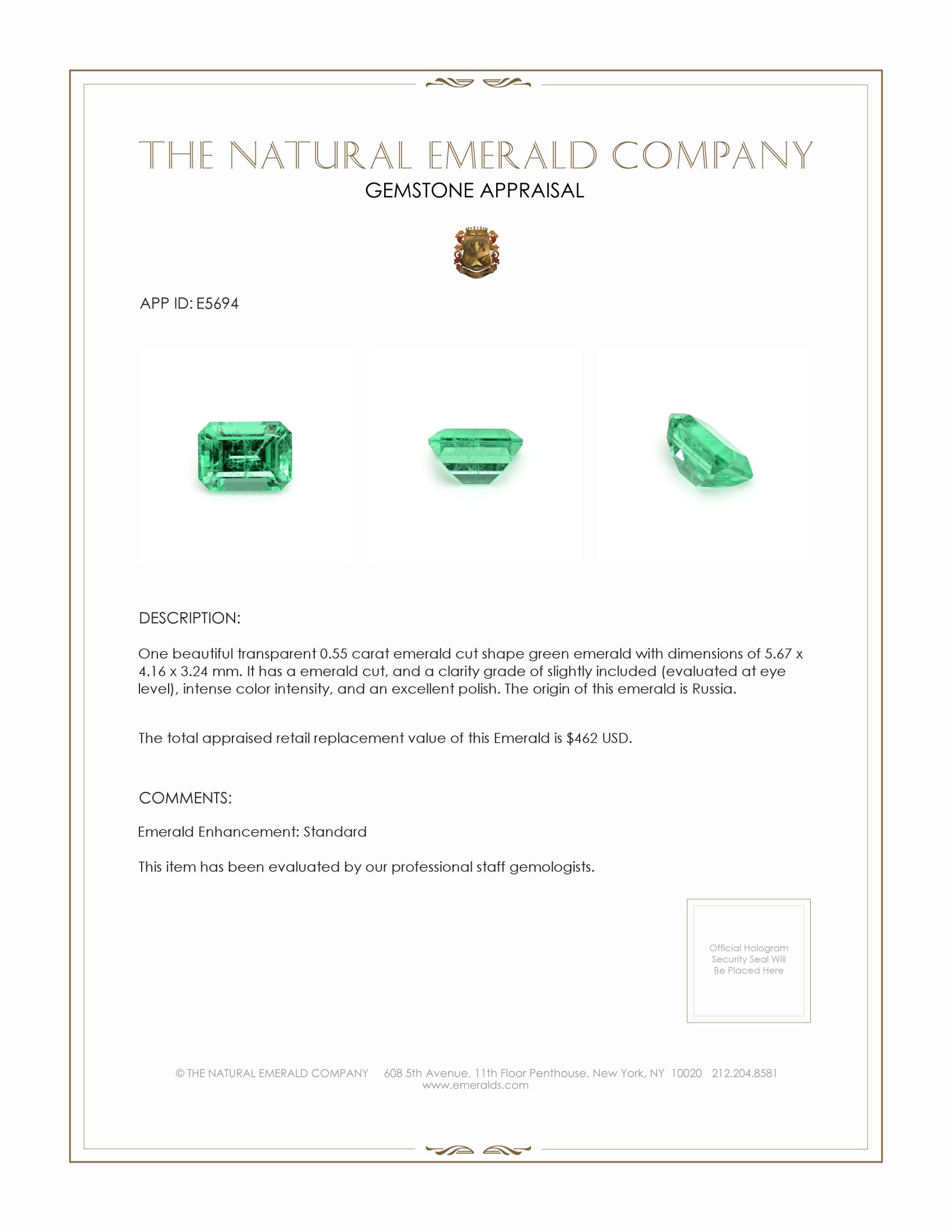0.55 Ct. Emerald from Russia