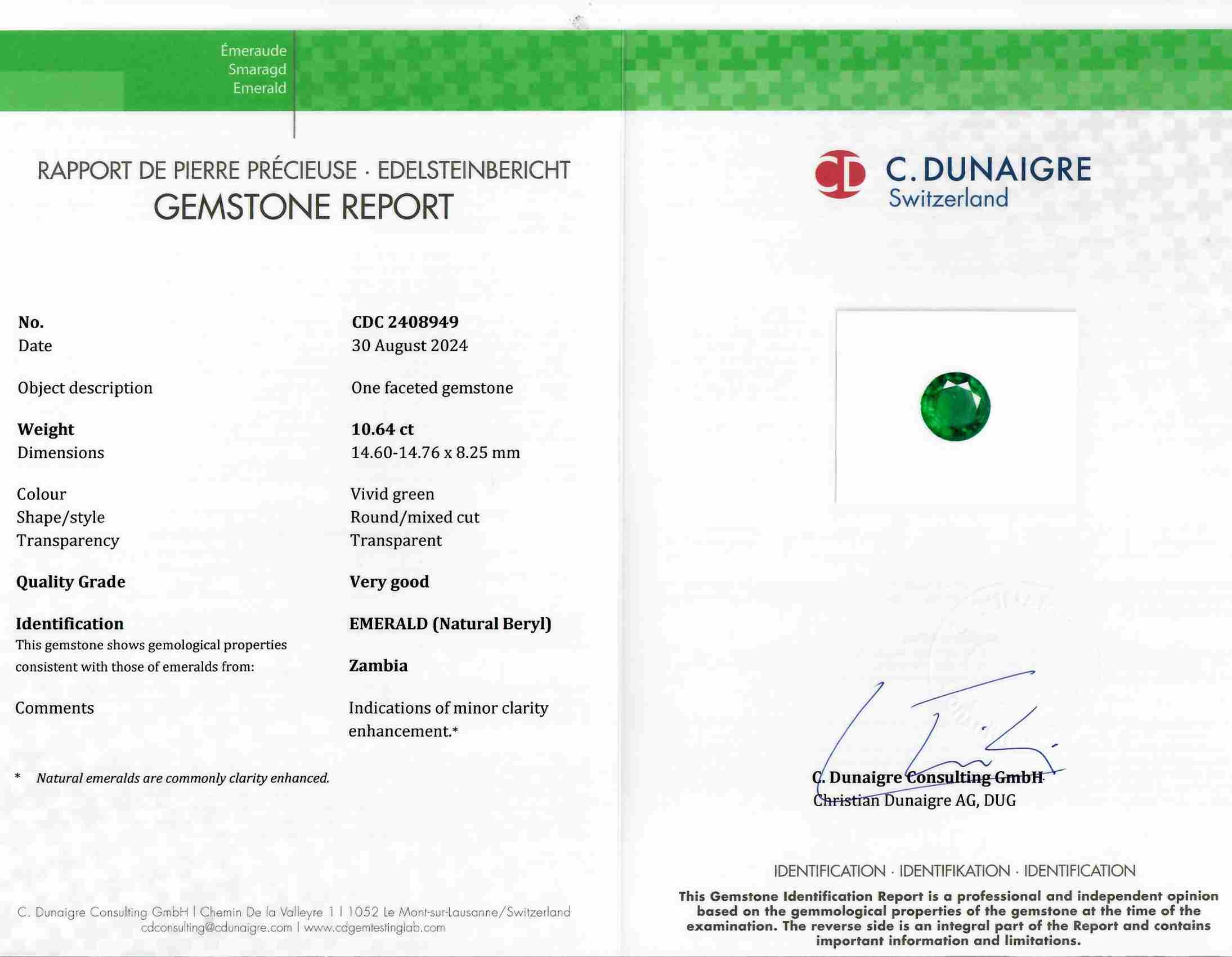 10.64 Ct. Emerald from Zambia