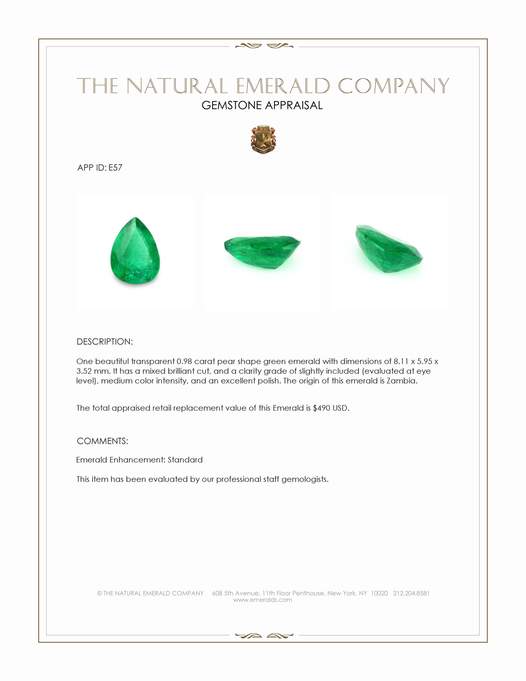 0.98 Ct. Emerald from Zambia