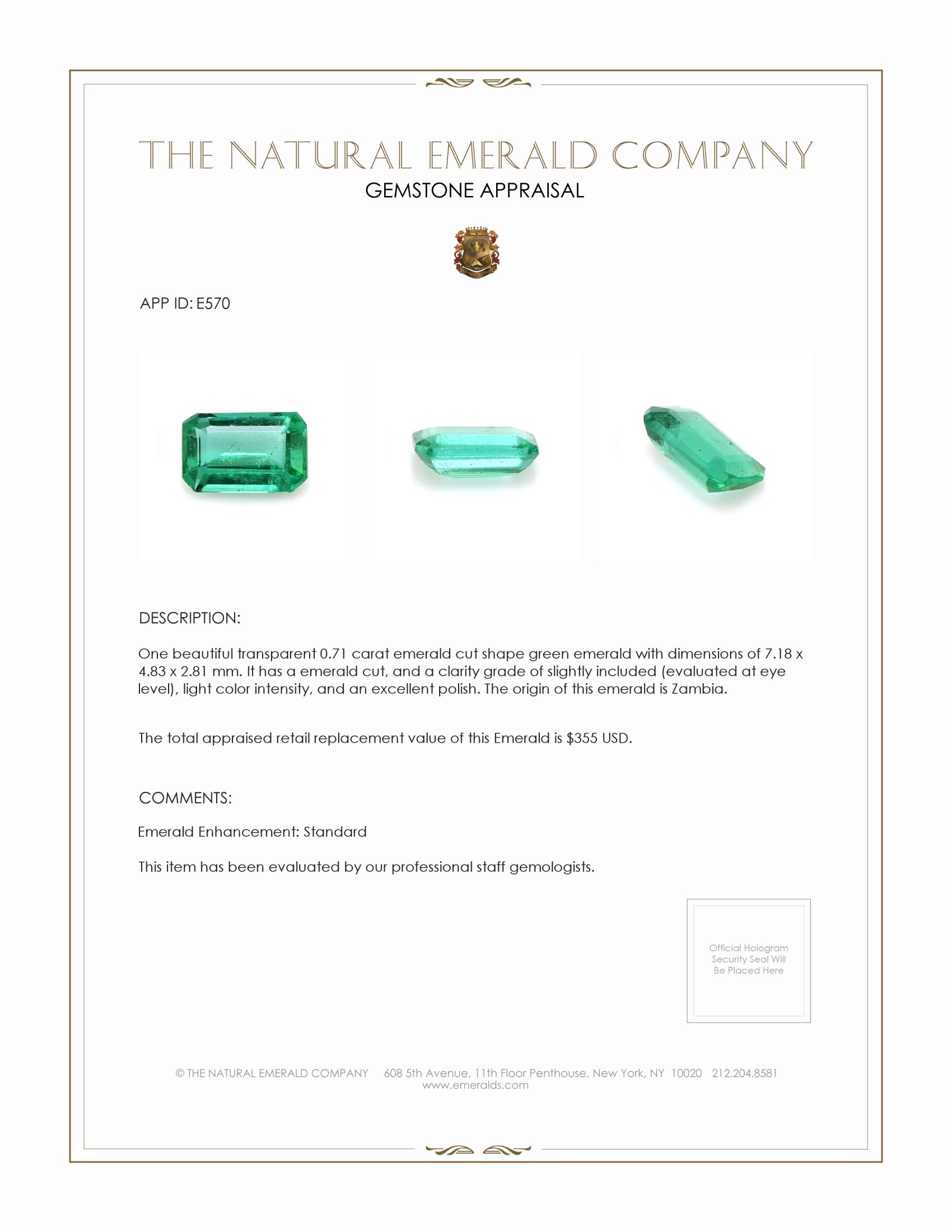 0.71 Ct. Emerald from Zambia