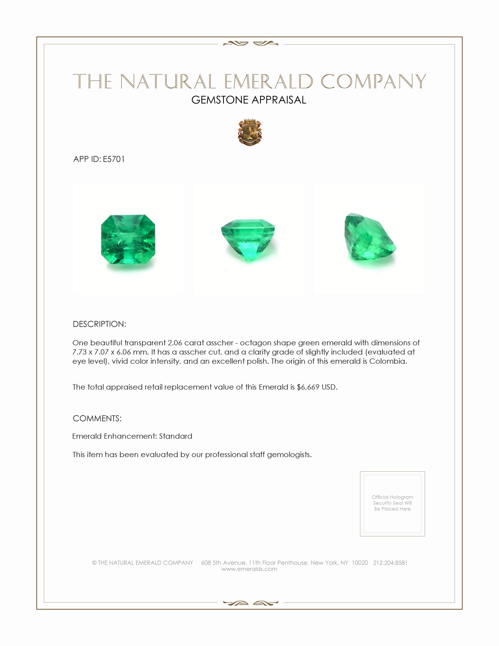 2.06 Ct. Emerald from Colombia