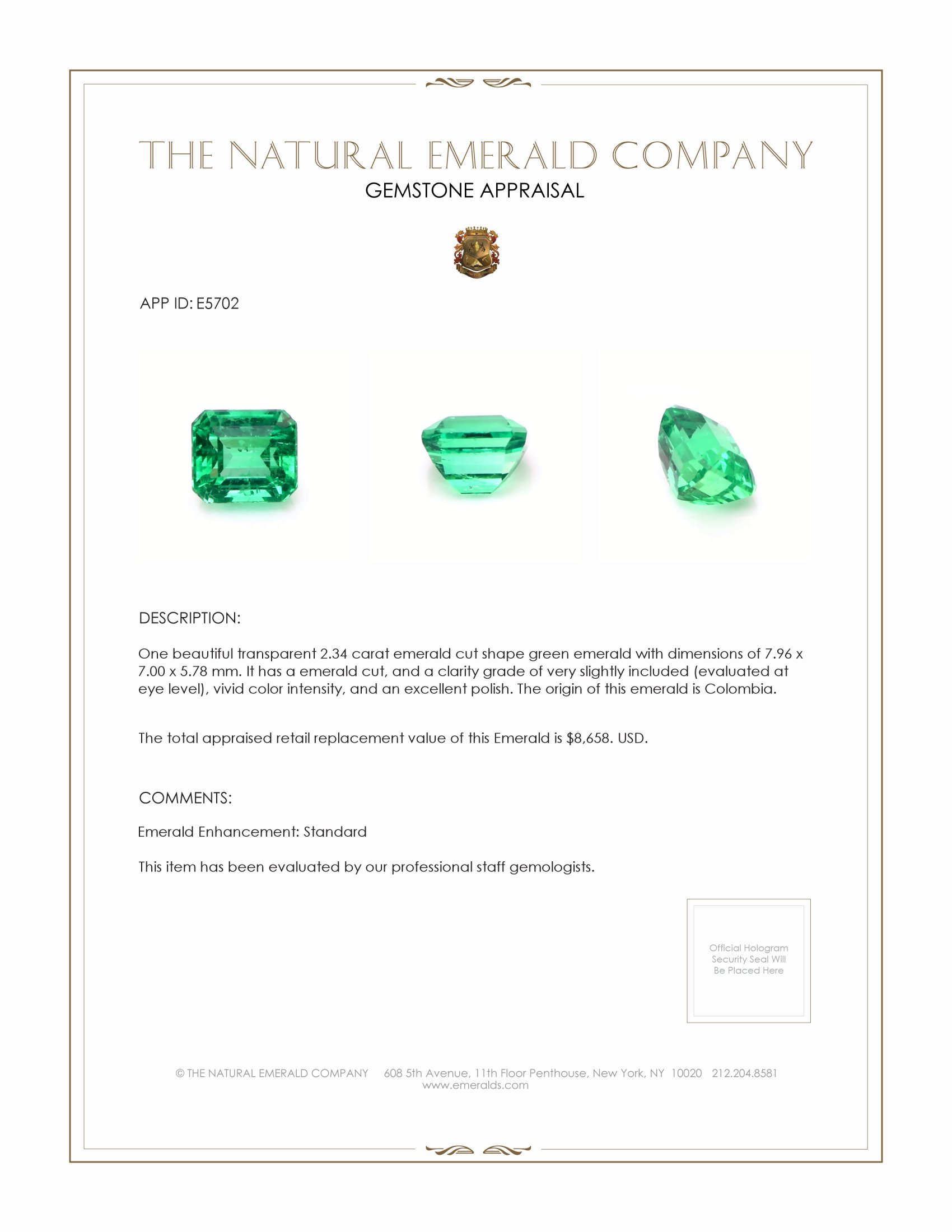 2.34 Ct. Emerald from Colombia