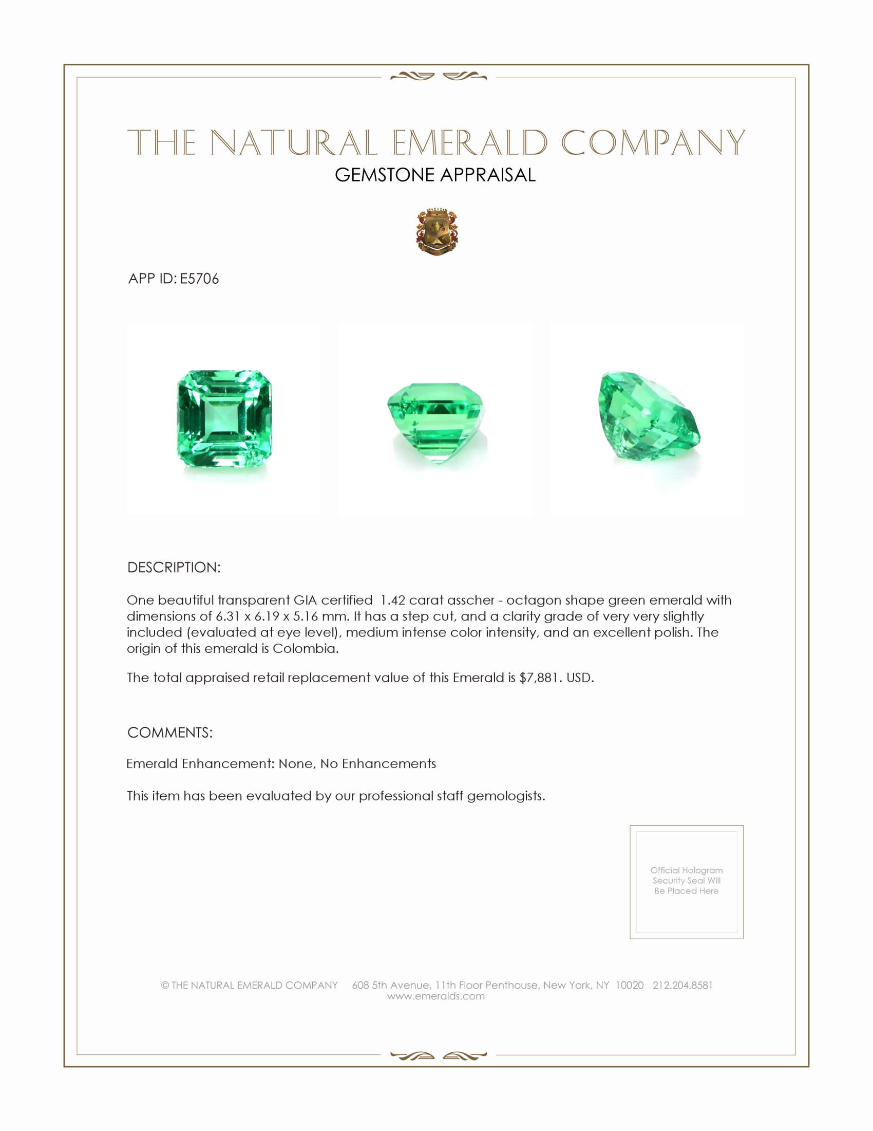 1.42 Ct. Emerald from Colombia