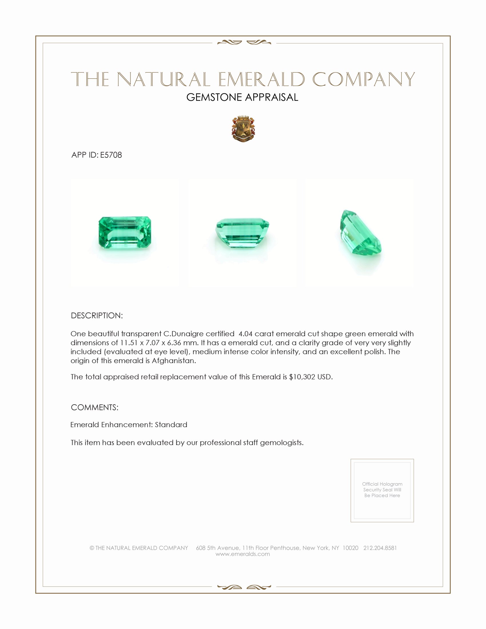 4.04 Ct. Emerald from Afghanistan