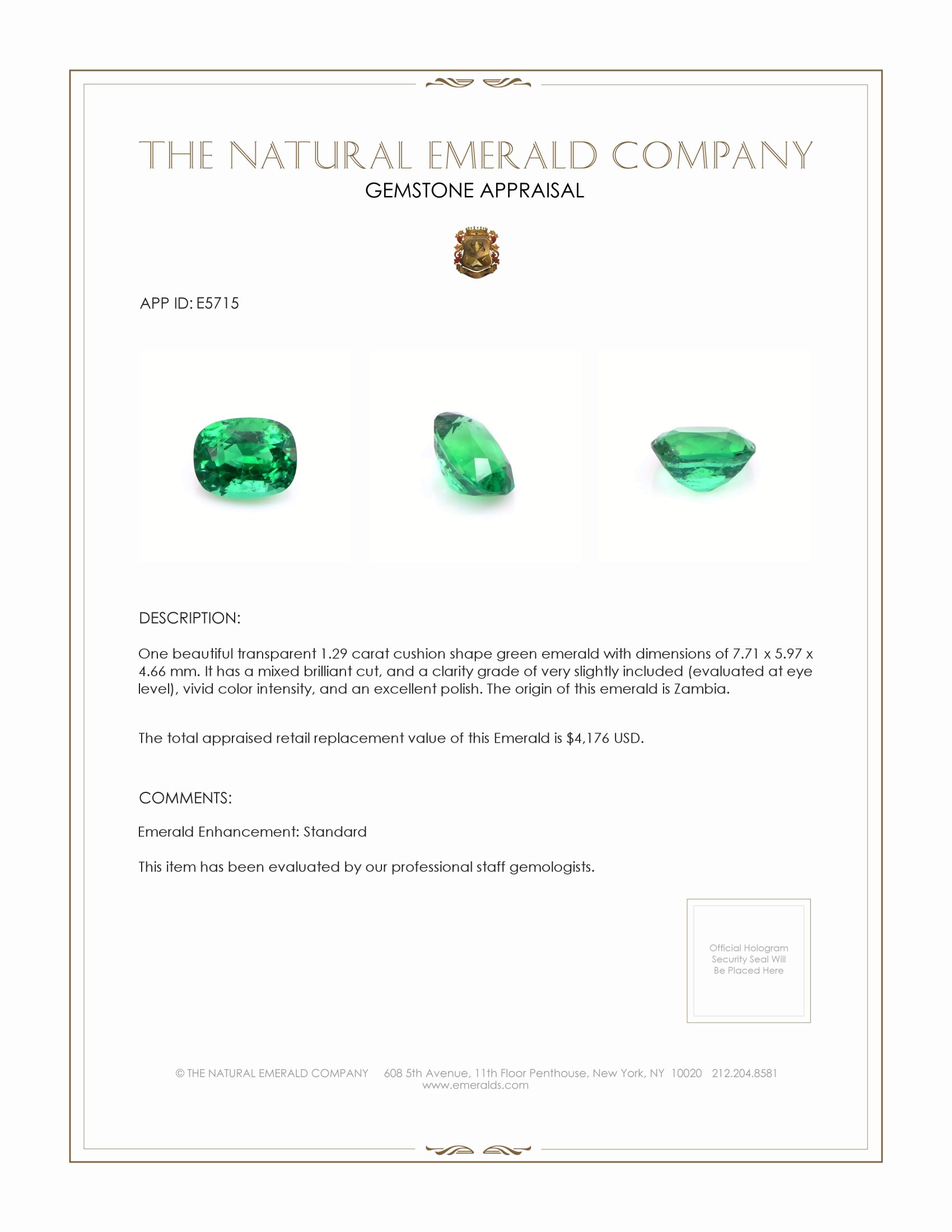 1.29 Ct. Emerald from Zambia