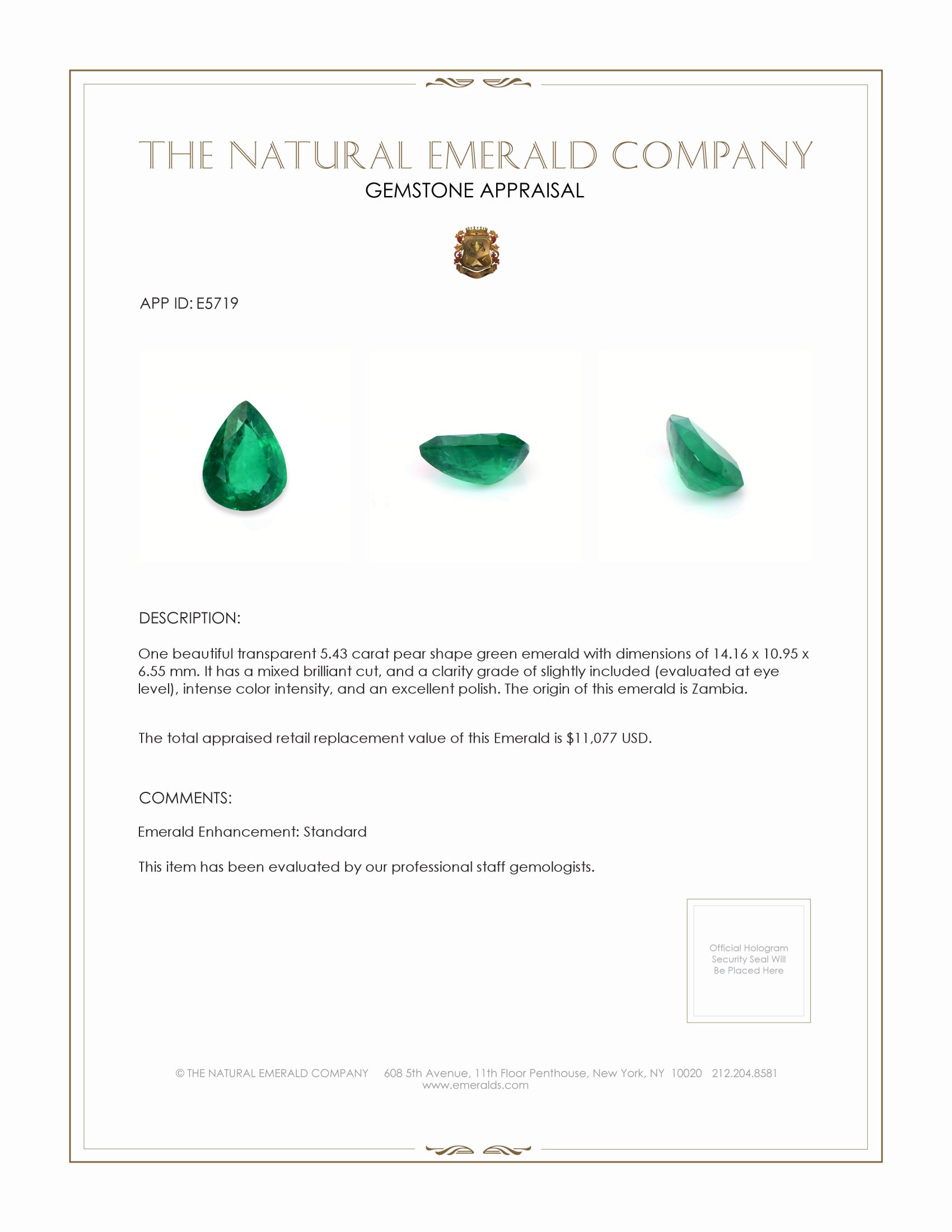 5.43 Ct. Emerald from Zambia