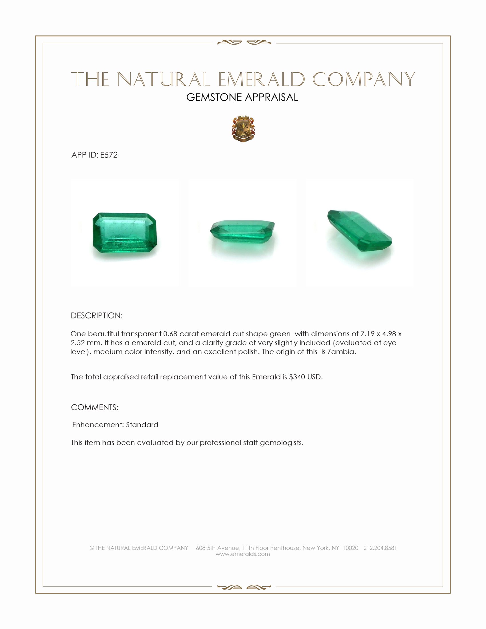 0.68 Ct. Emerald from Zambia