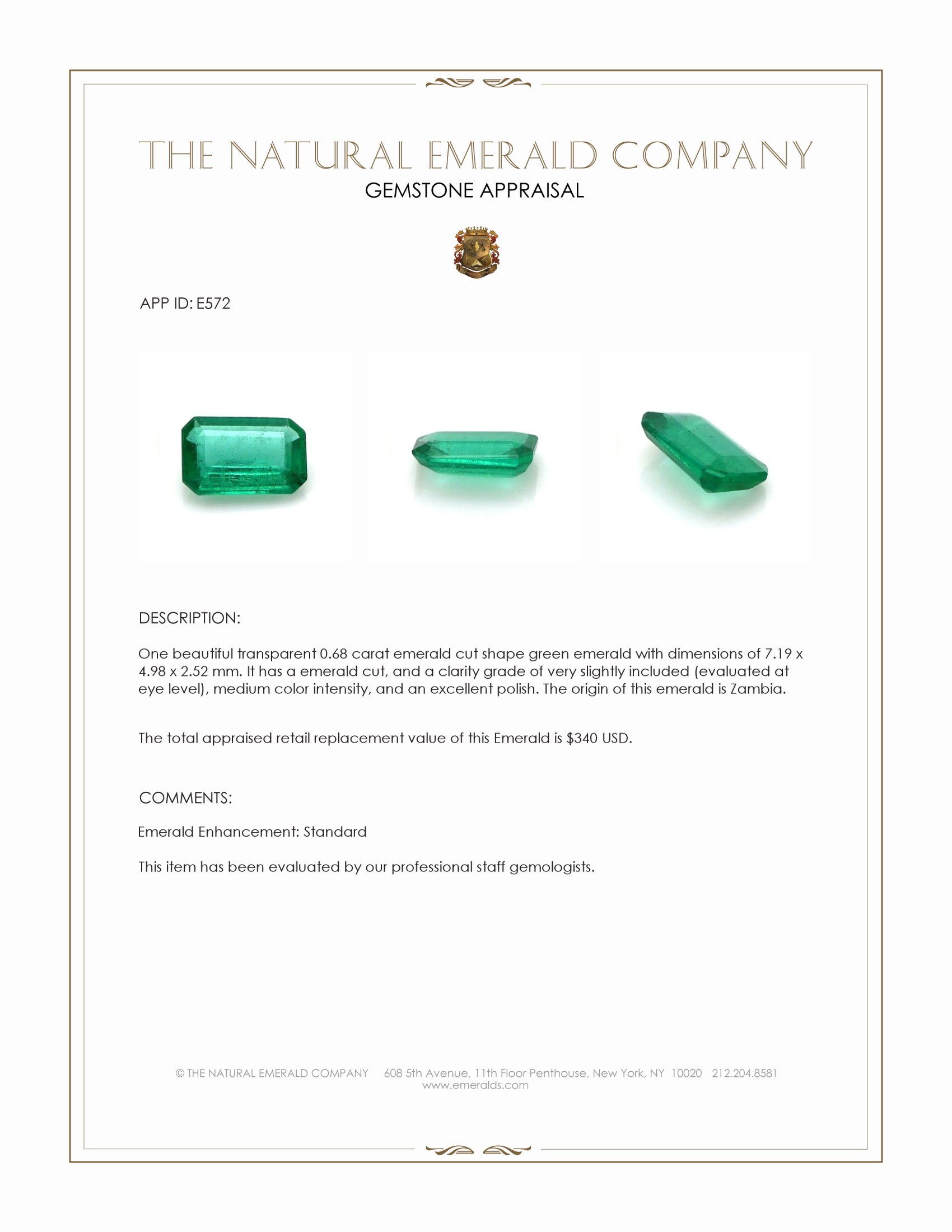 0.68 Ct. Emerald from Zambia