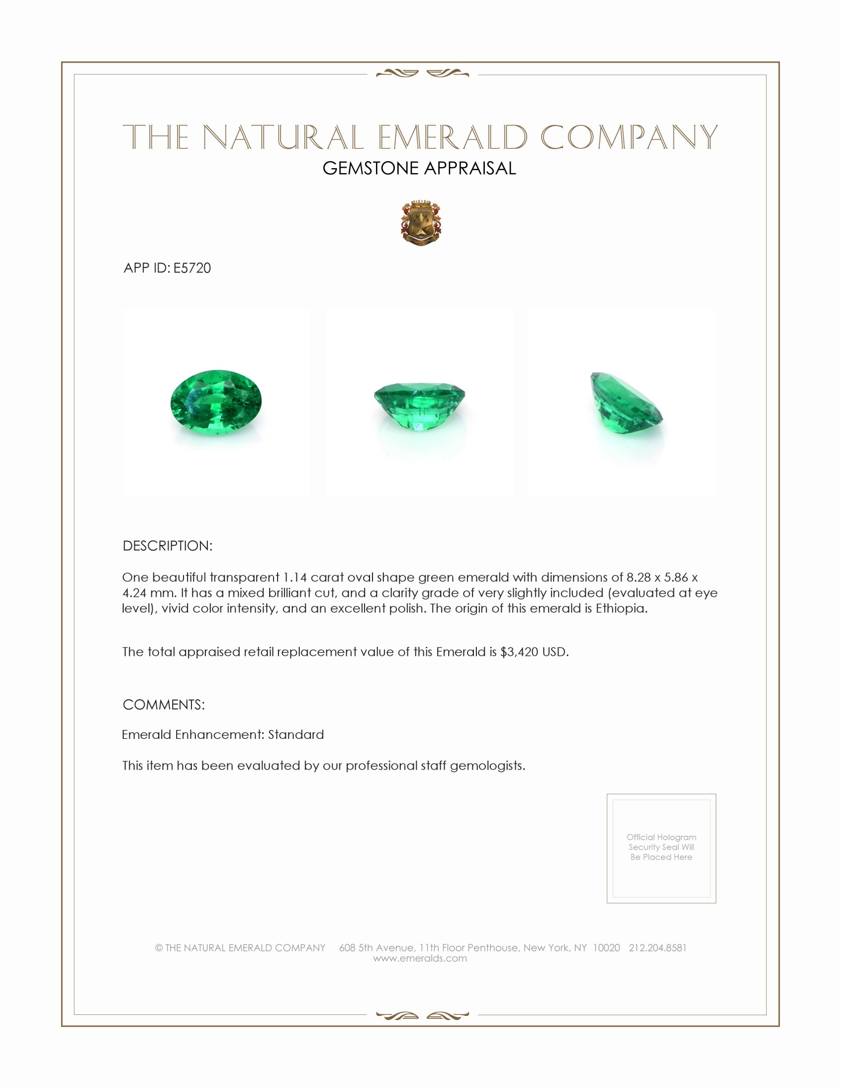 1.14 Ct. Emerald from Ethiopia