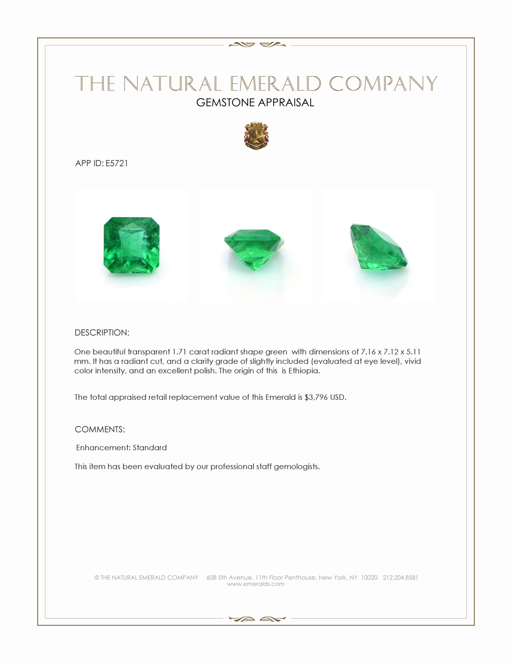 1.71 Ct. Emerald from Ethiopia