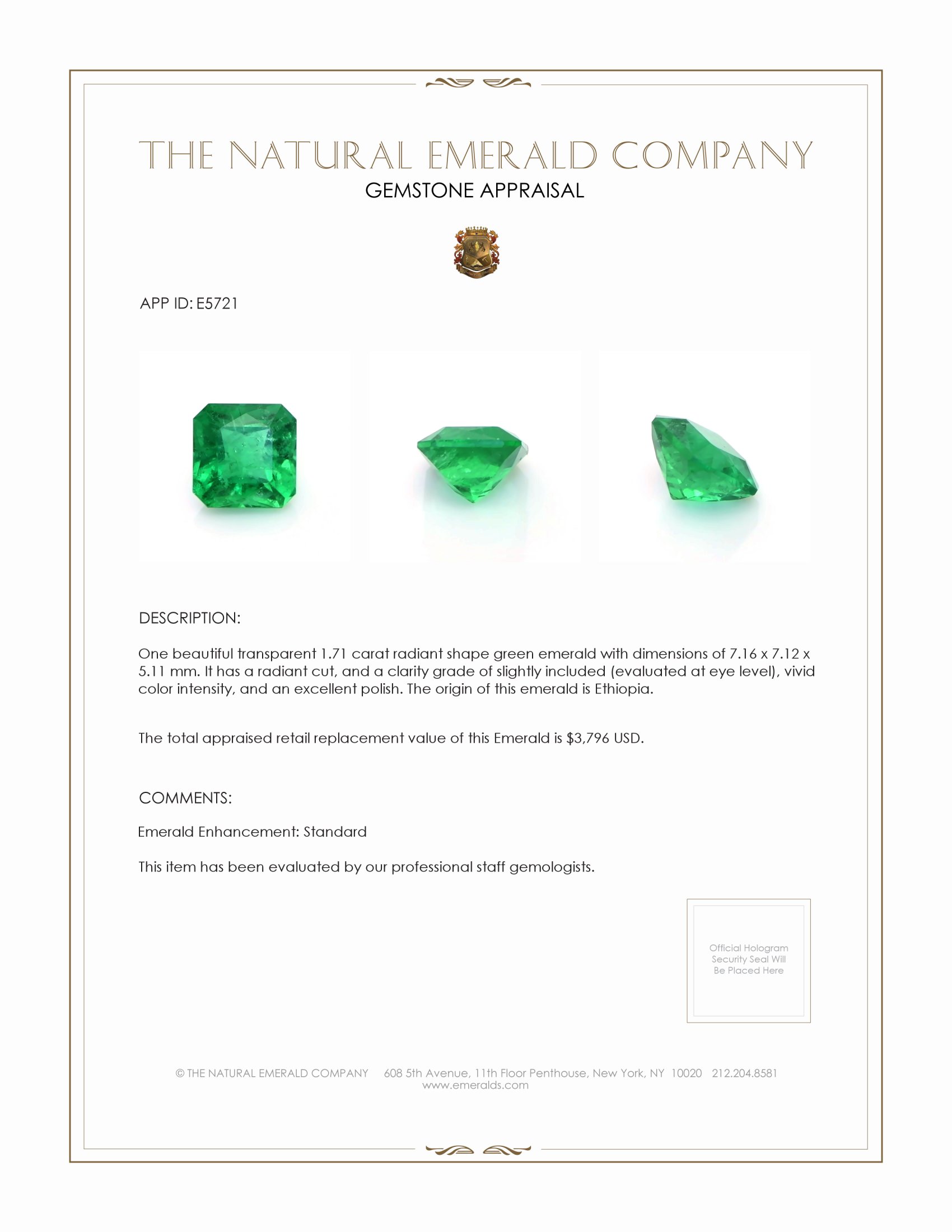 1.71 Ct. Emerald from Ethiopia