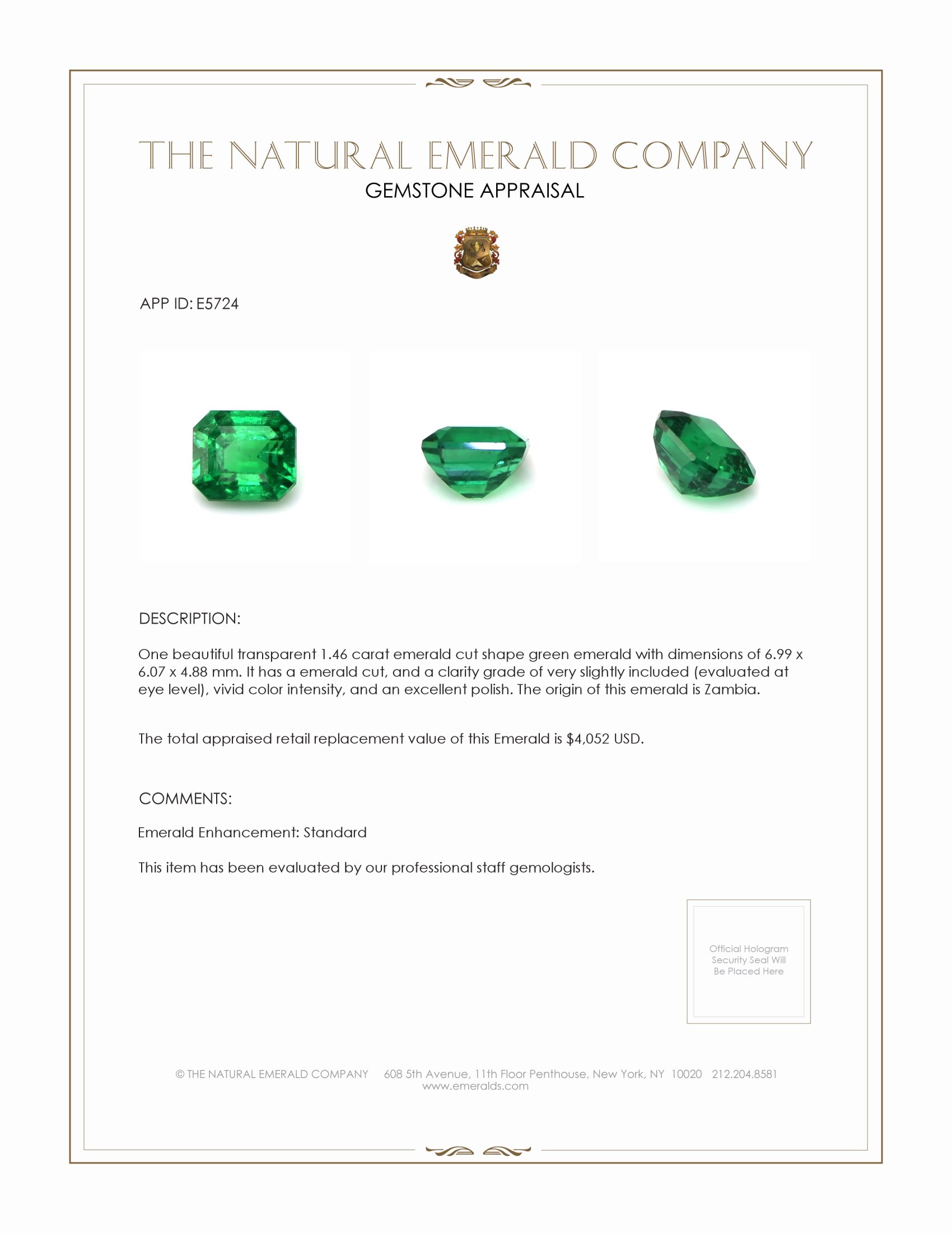 1.46 Ct. Emerald from Zambia