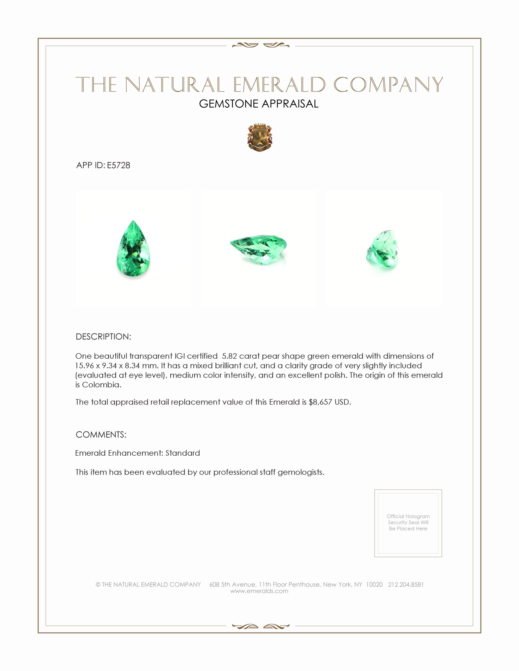 5.82 Ct. Emerald from Colombia