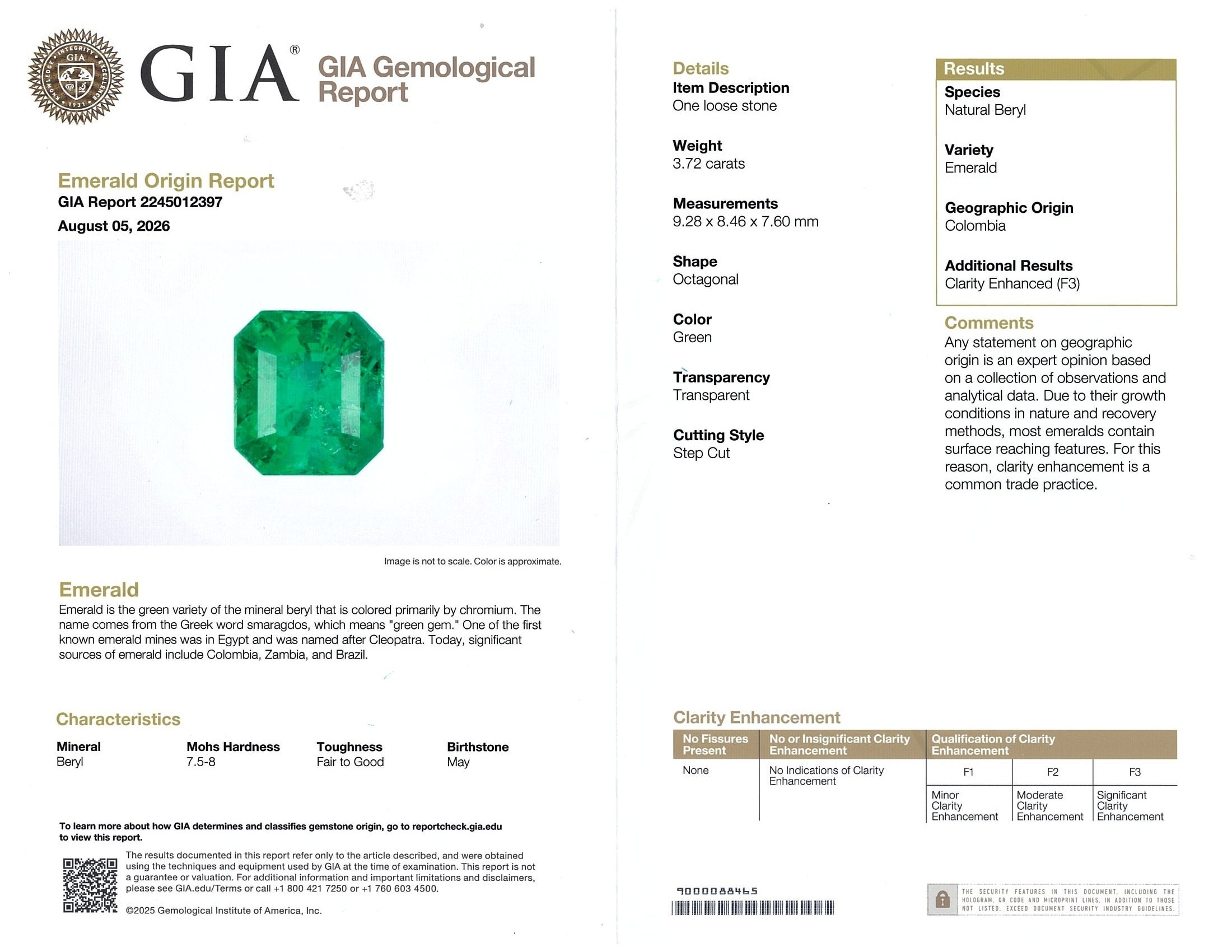 3.71 Ct. Emerald from Colombia