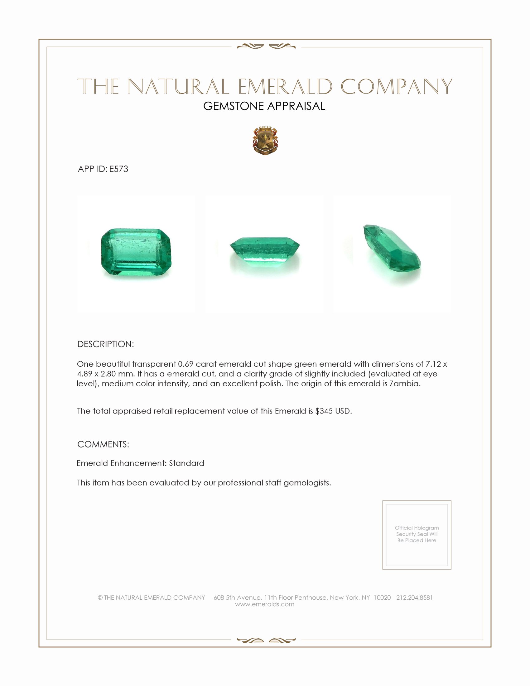 0.69 Ct. Emerald from Zambia