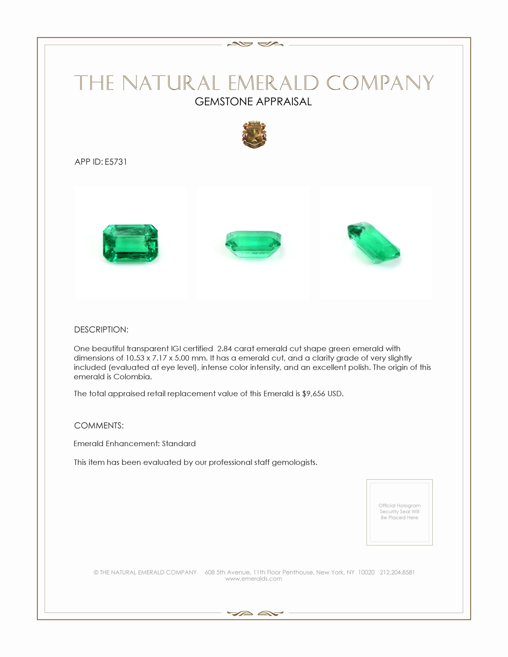 2.84 Ct. Emerald from Colombia