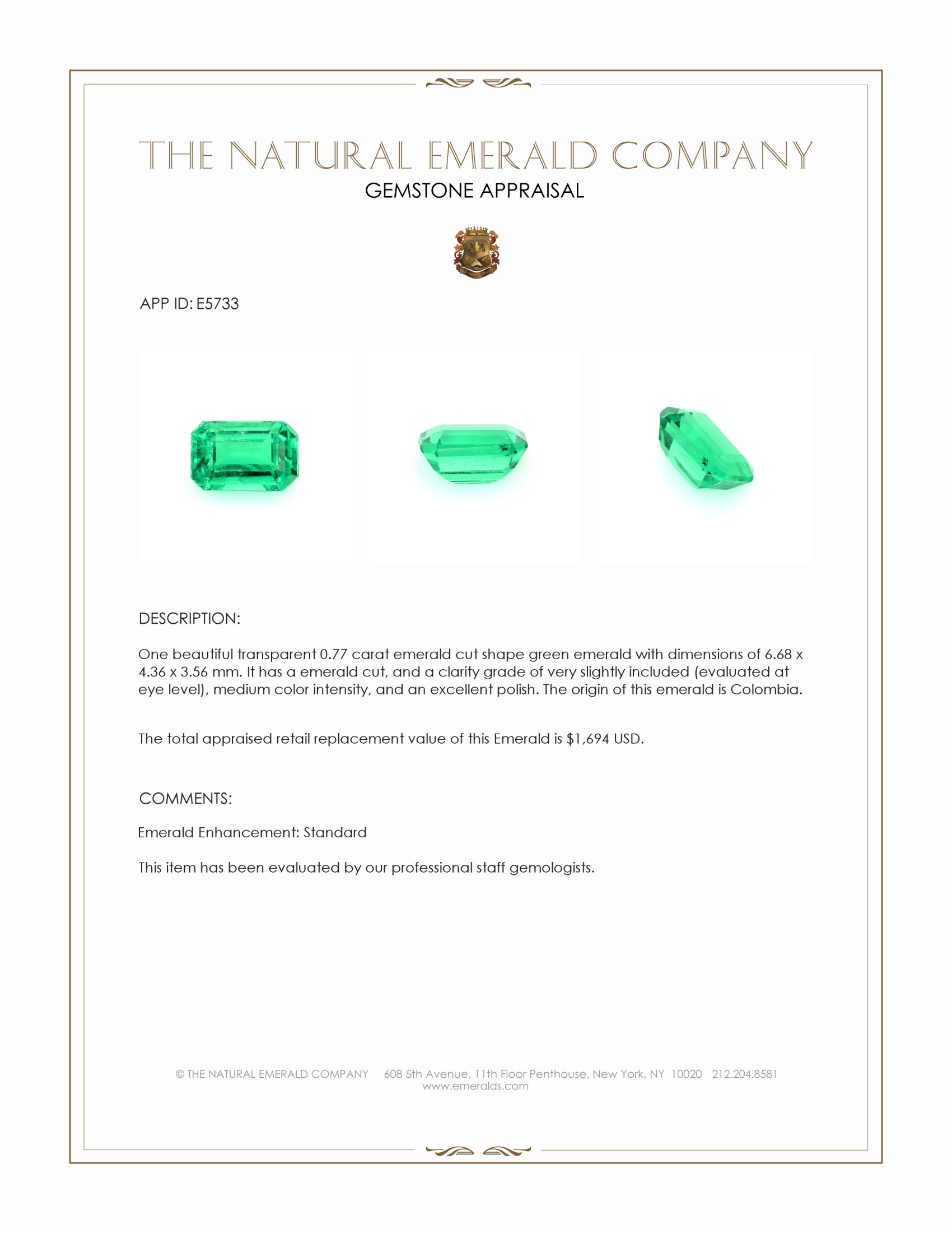 0.77 Ct. Emerald from Colombia