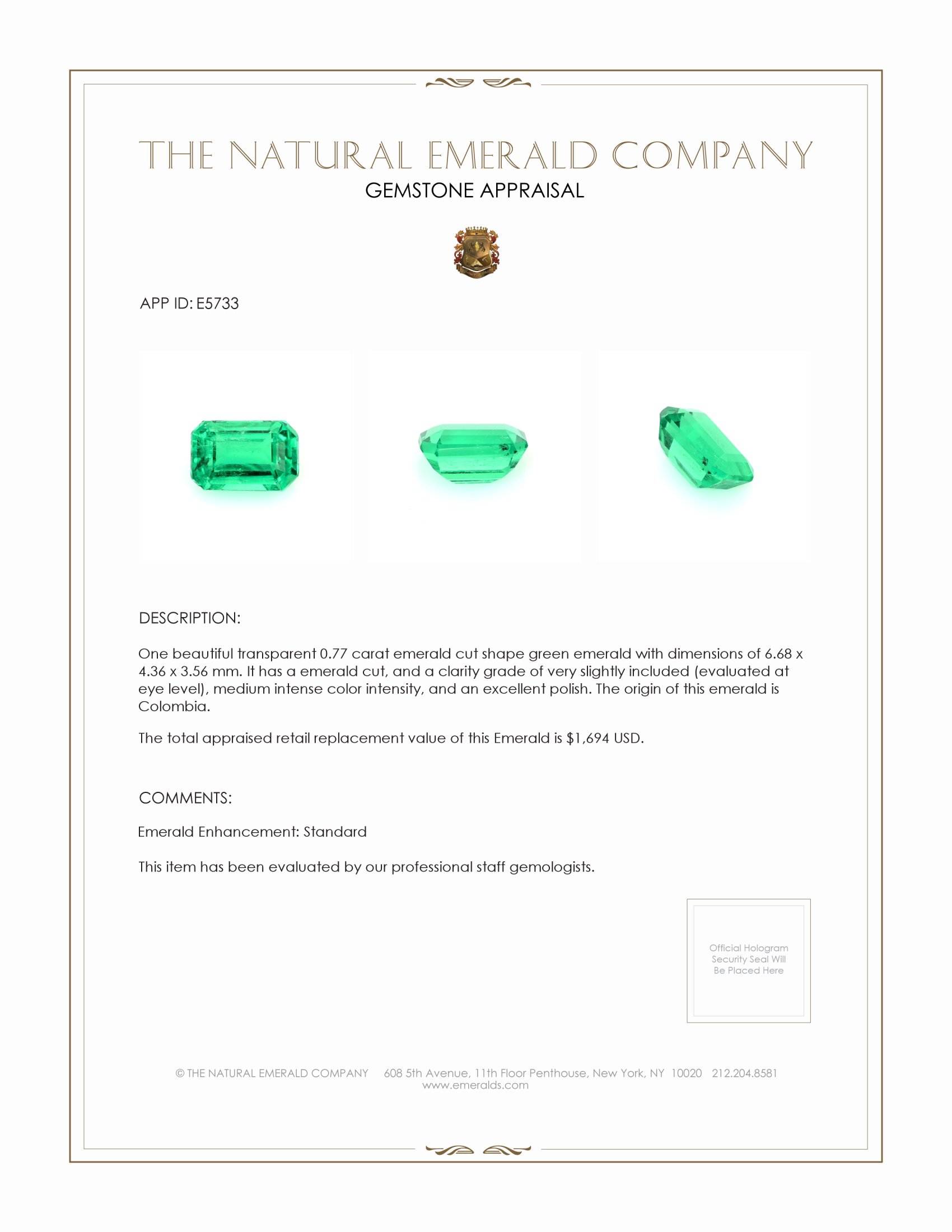 0.77 Ct. Emerald from Colombia