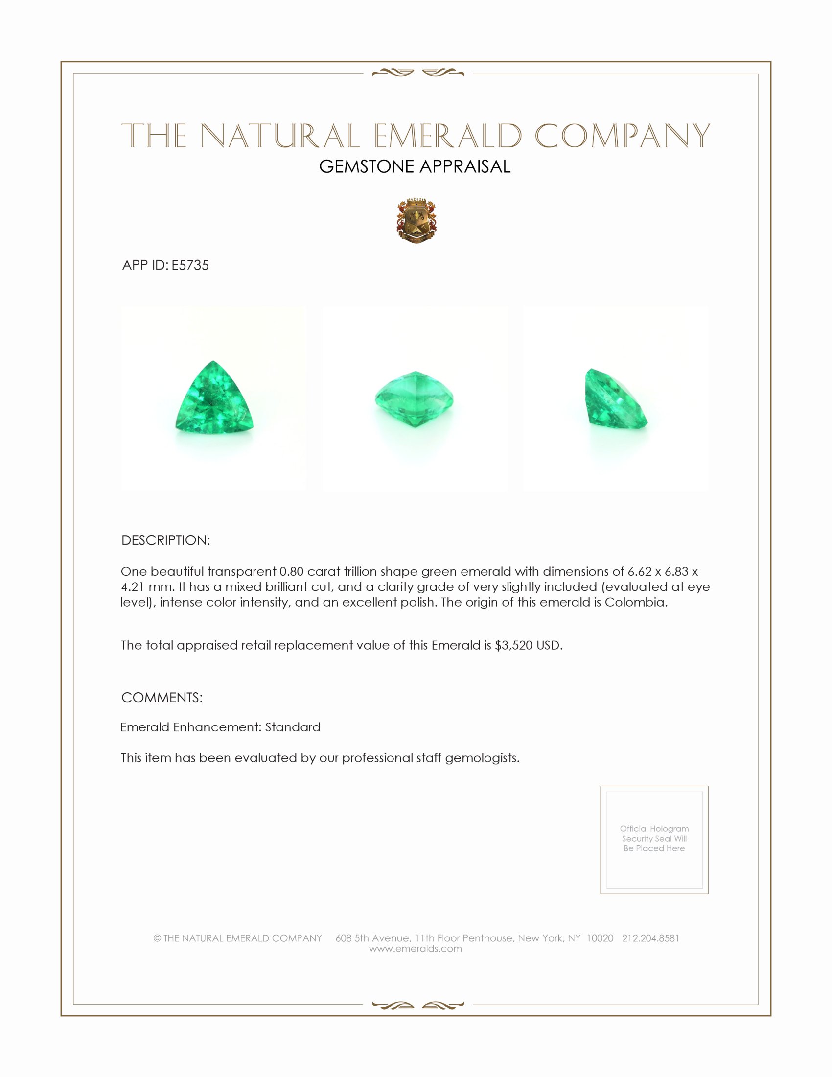 0.80 Ct. Emerald from Colombia