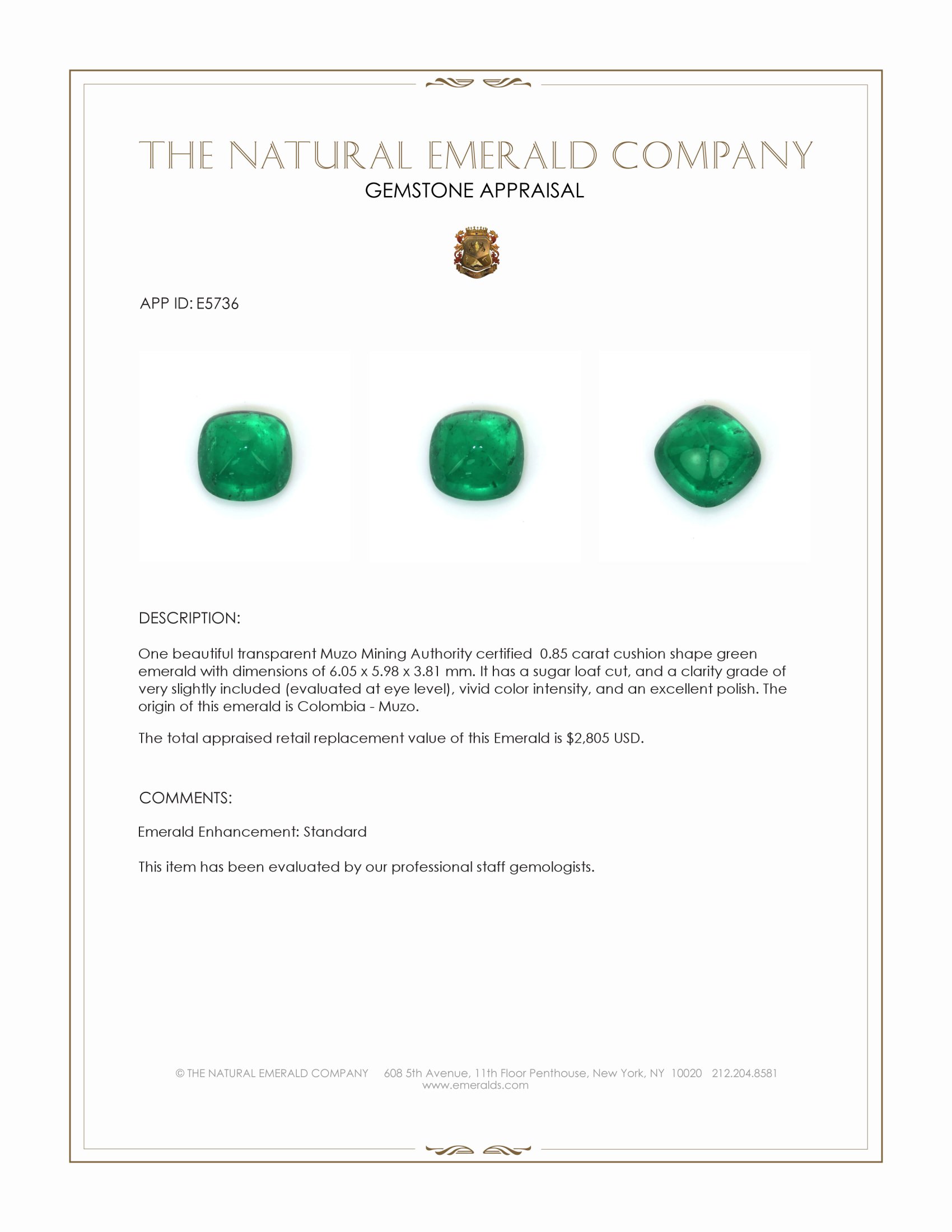 0.85 Ct. Cabochon Emerald from Colombia - Muzo