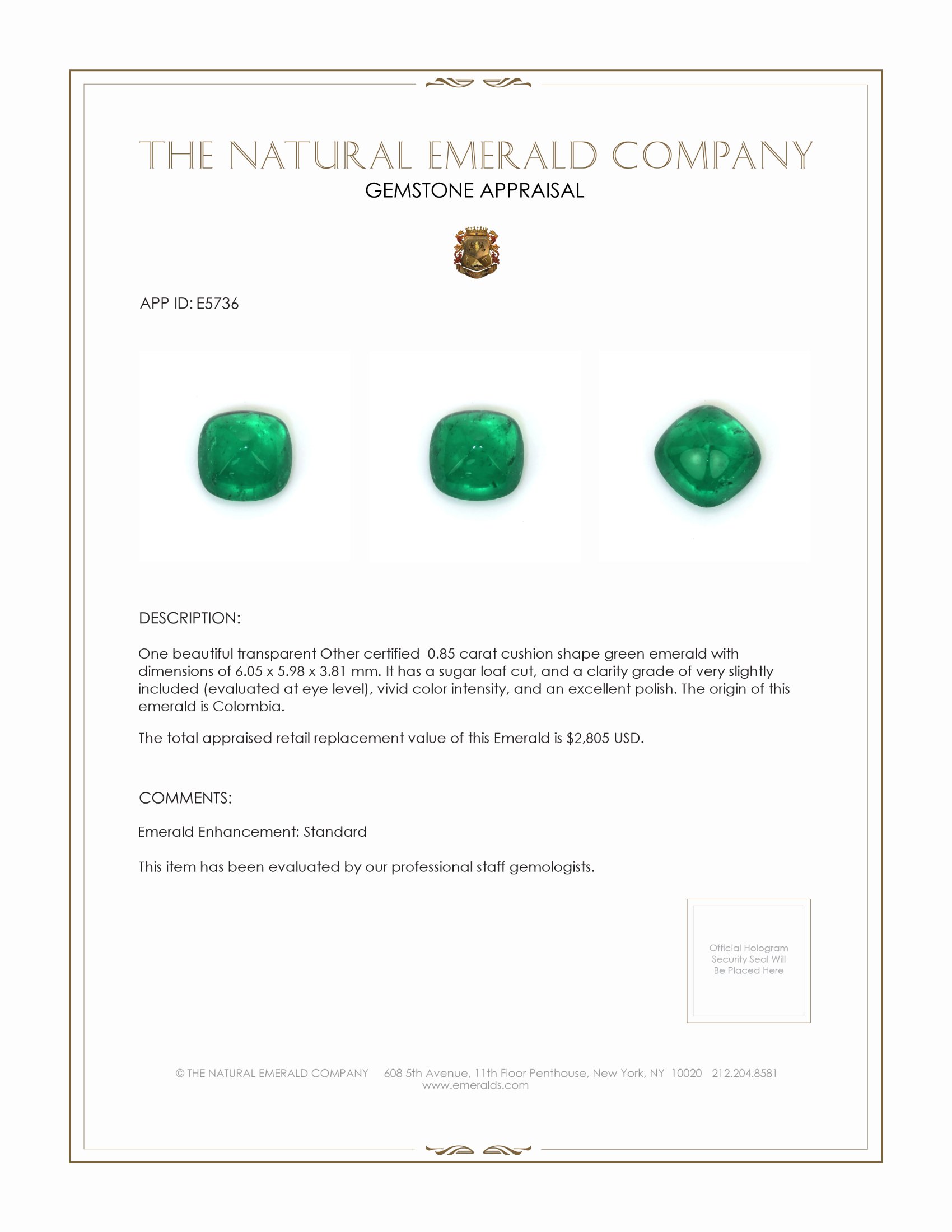 0.85 Ct. Cabochon Emerald from Colombia