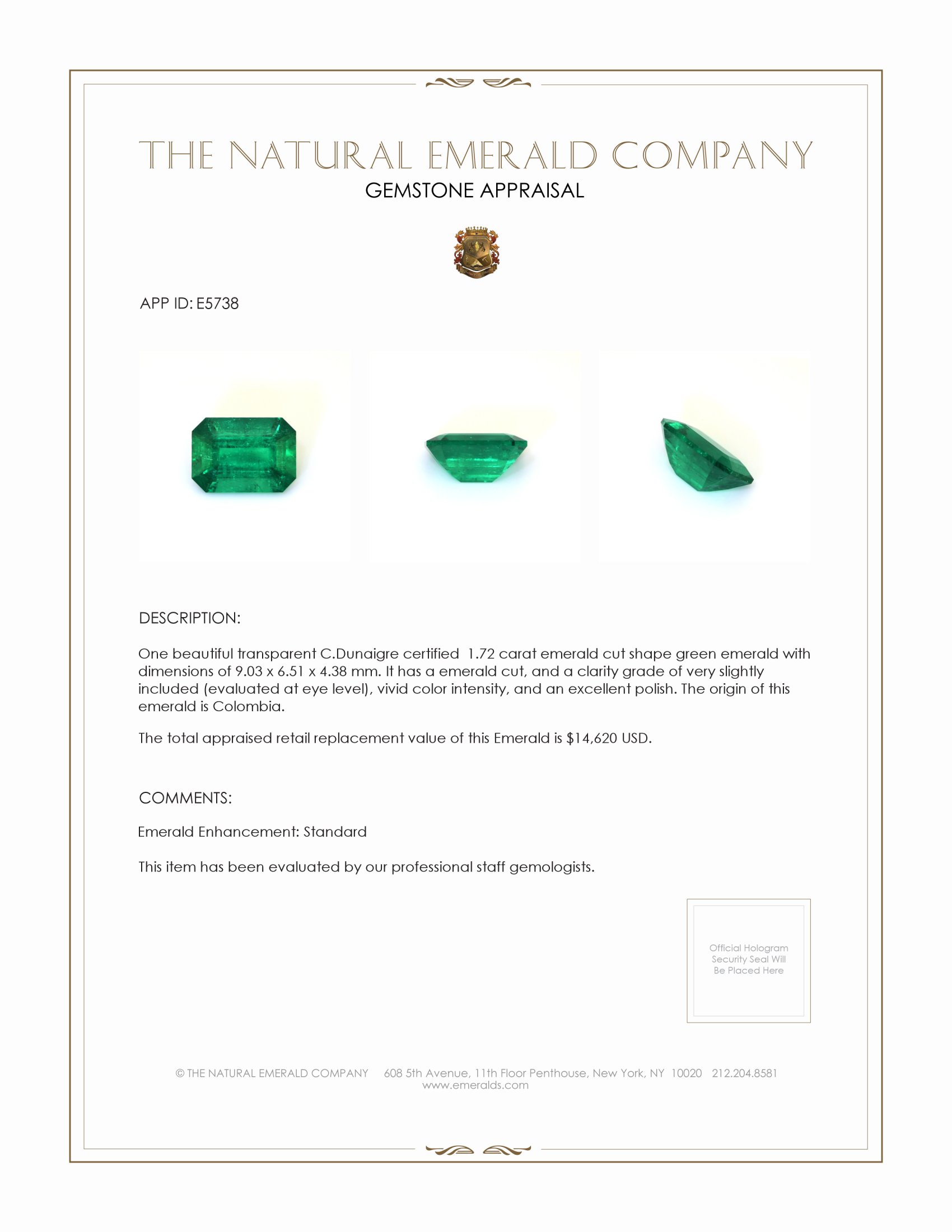 1.72 Ct. Emerald from Colombia