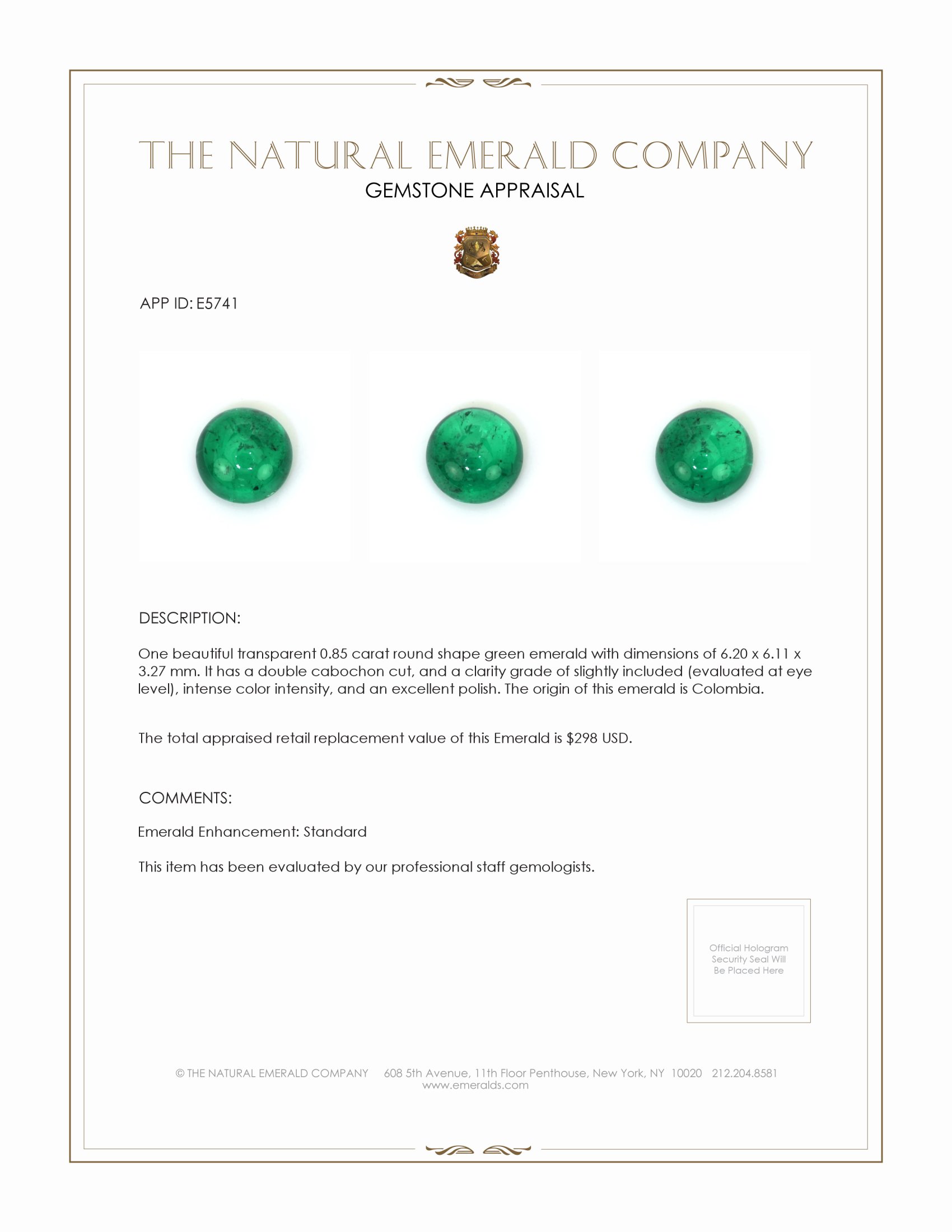 0.85 Ct. Cabochon Emerald from Colombia