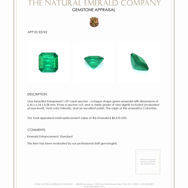 1.09 Ct. Emerald from Colombia