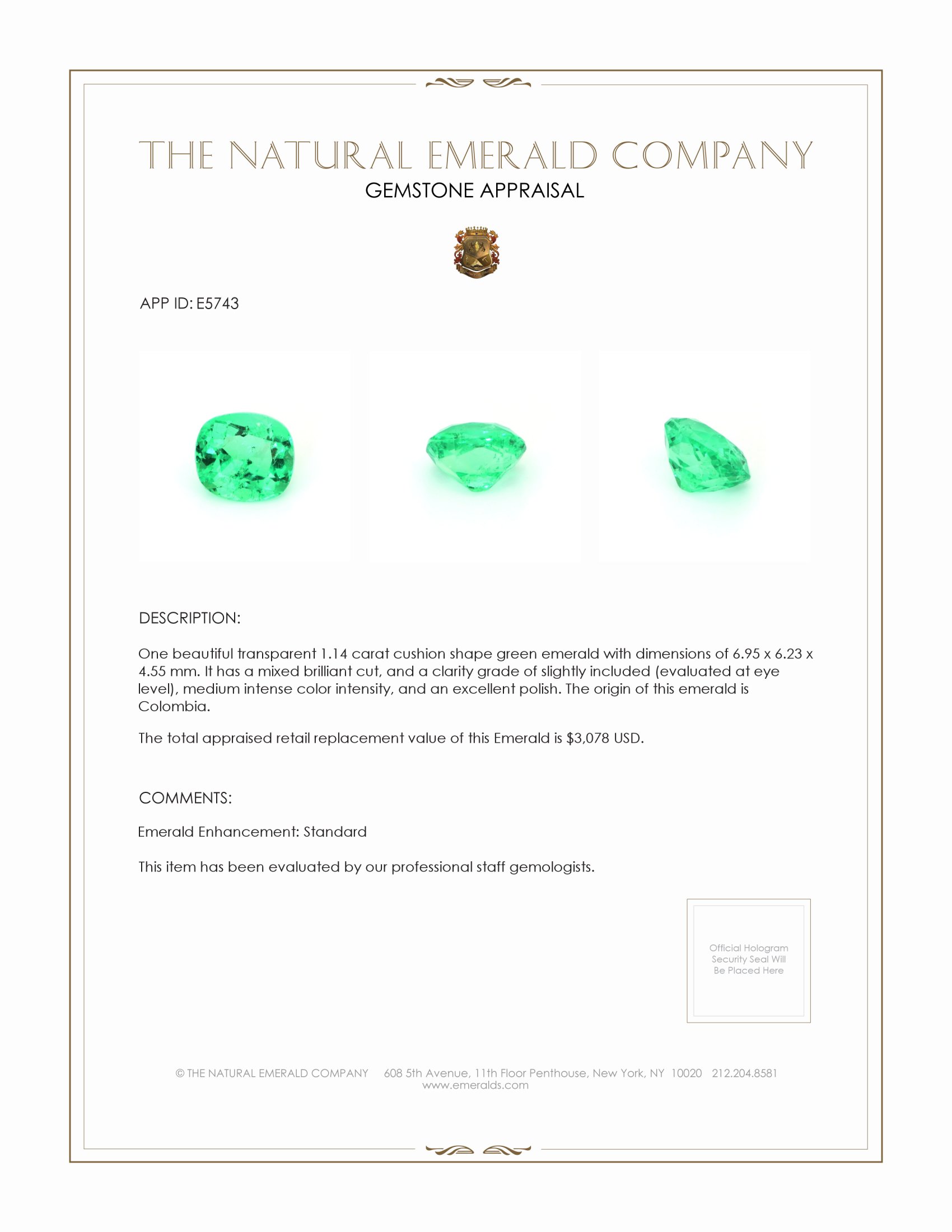 1.14 Ct. Emerald from Colombia