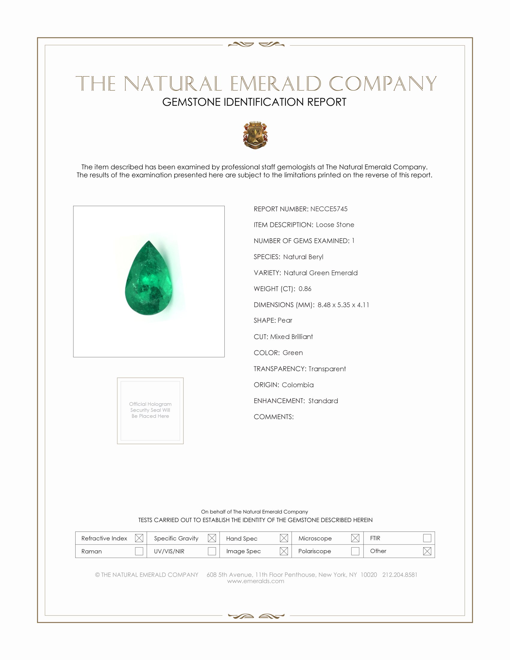 0.86 Ct. Emerald from Colombia