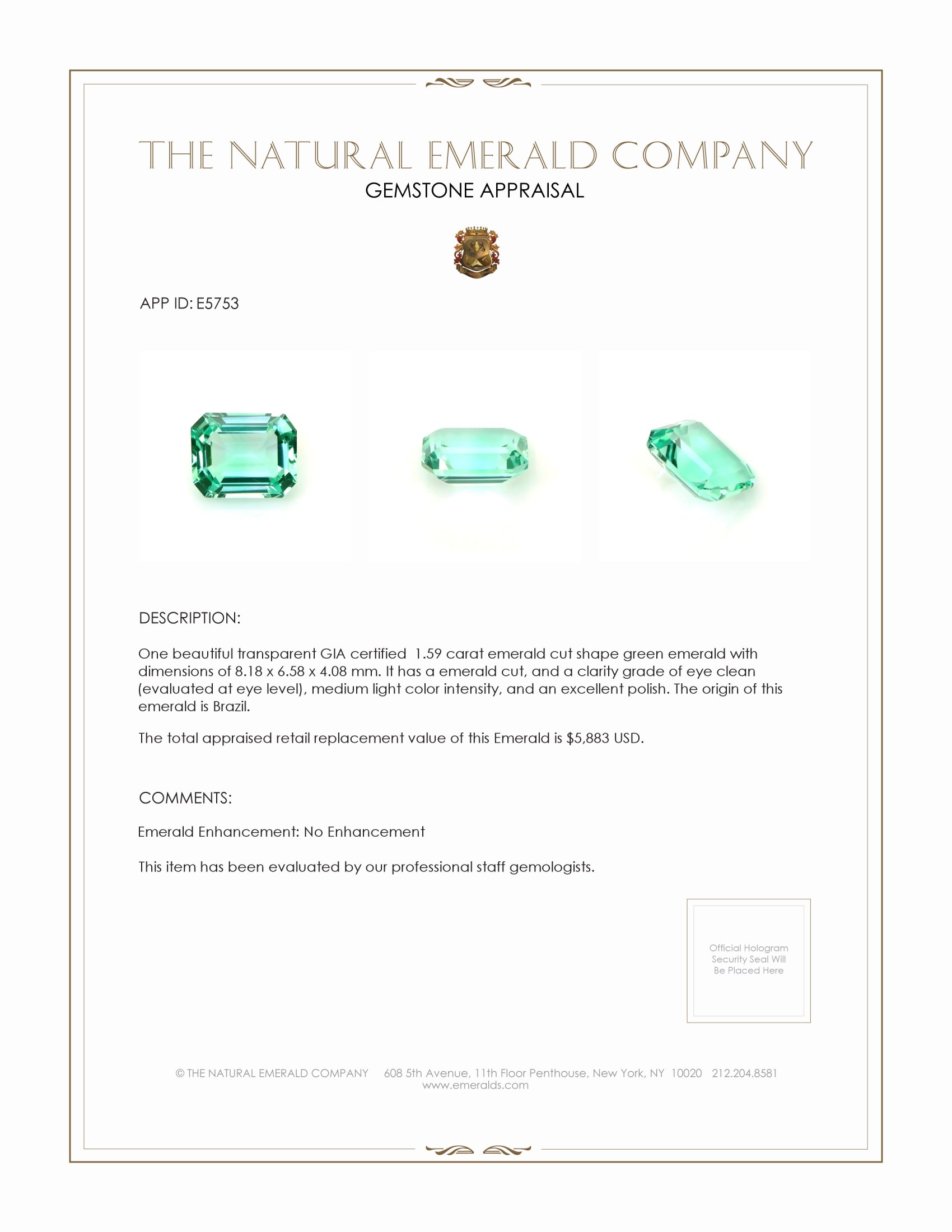 1.59 Ct. Emerald from Brazil