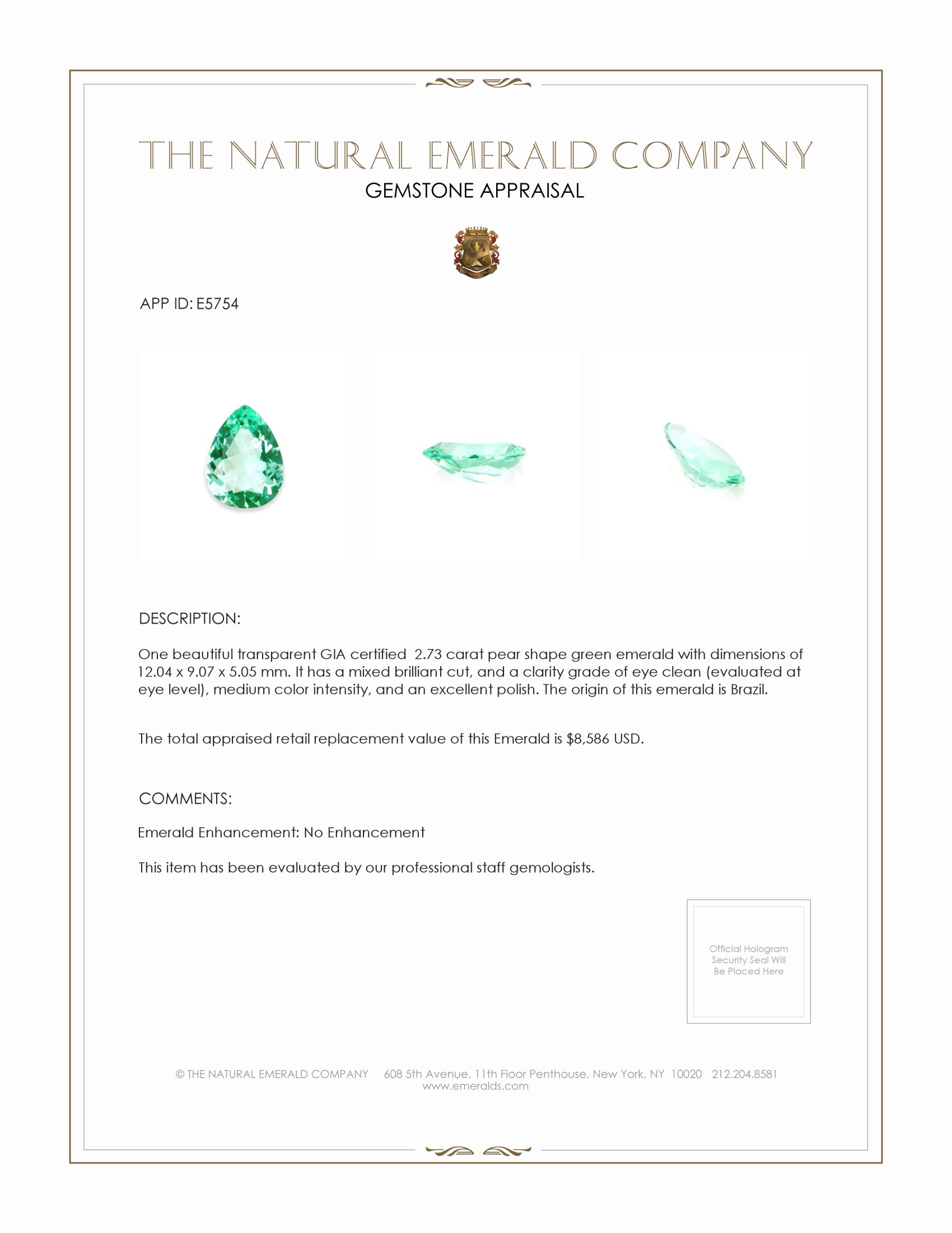 2.73 Ct. Emerald from Brazil