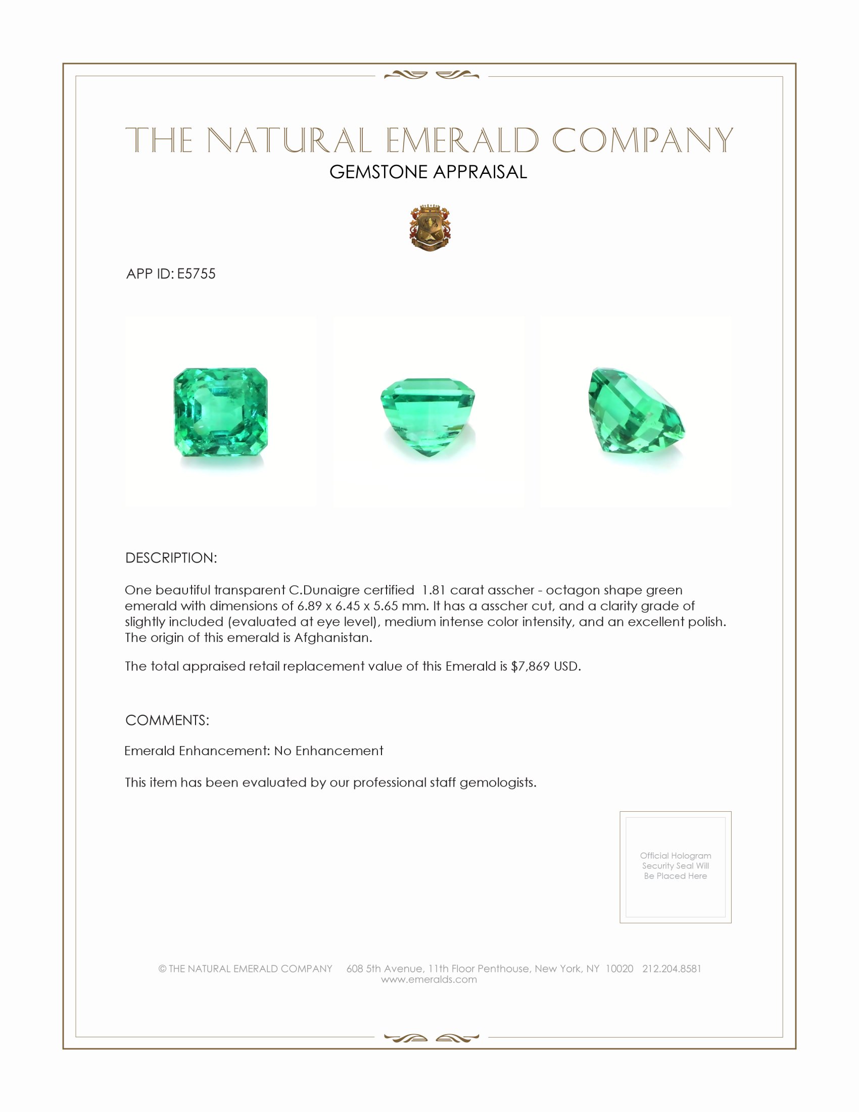 1.81 Ct. Emerald from Afghanistan