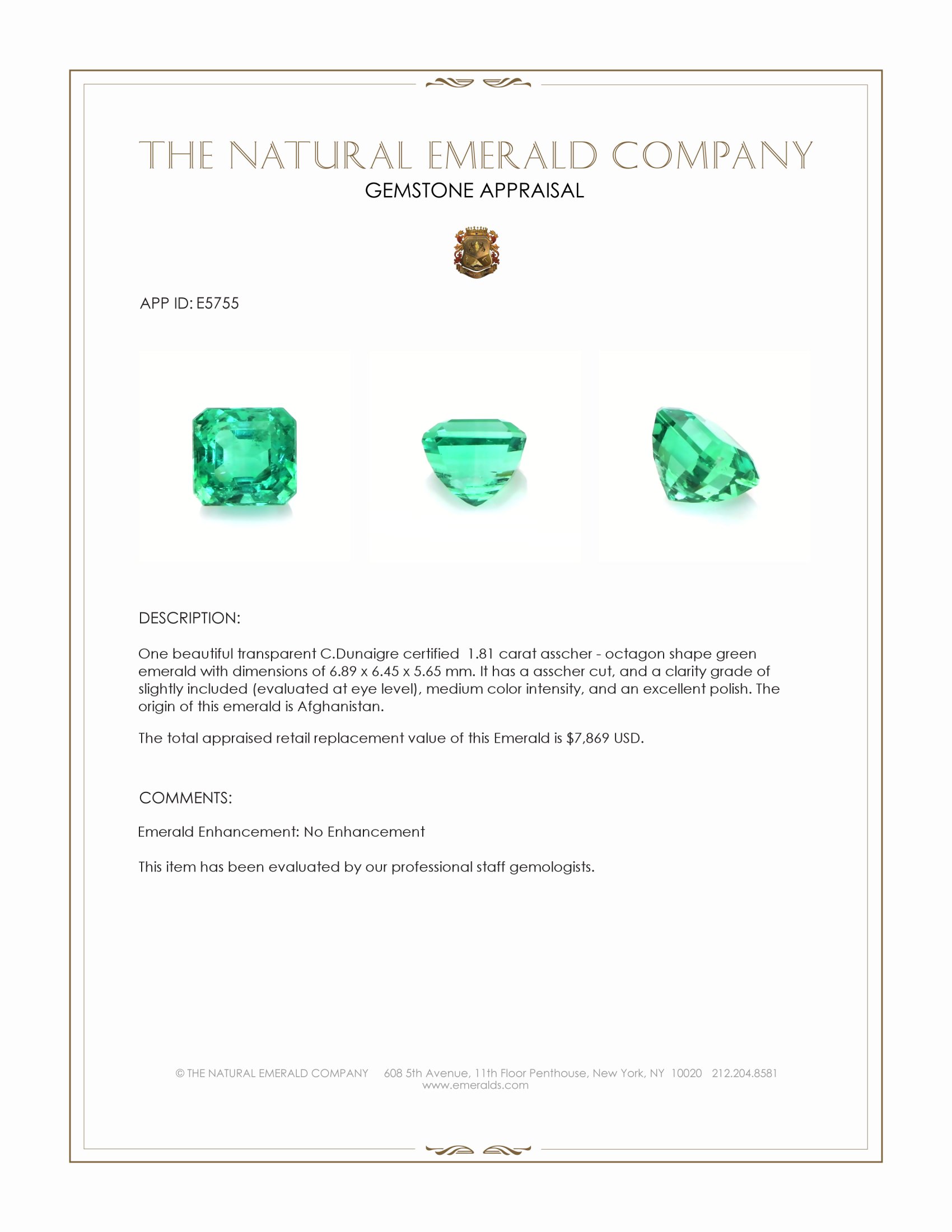 1.81 Ct. Emerald from Afghanistan