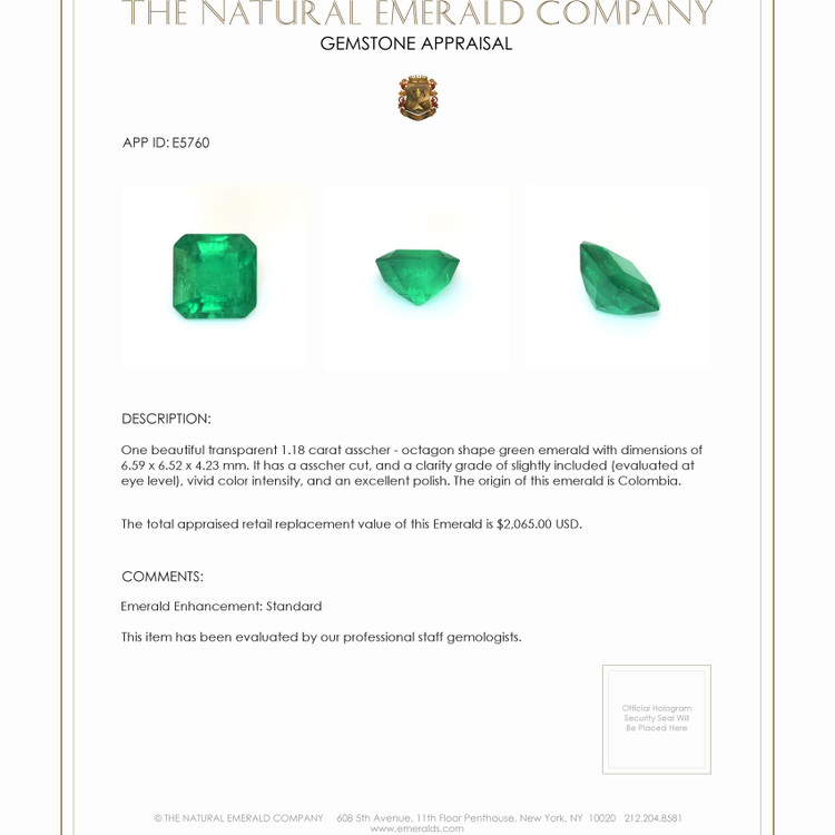 1.18 Ct. Emerald from Colombia