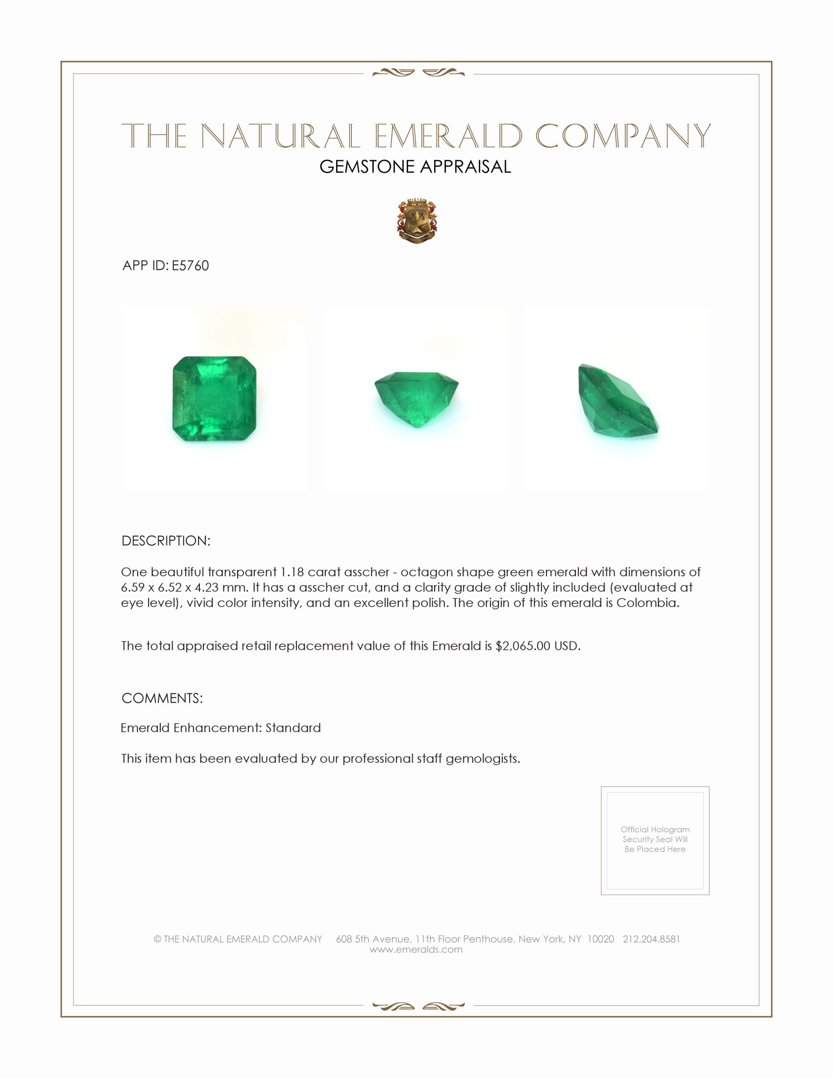 1.18 Ct. Emerald from Colombia
