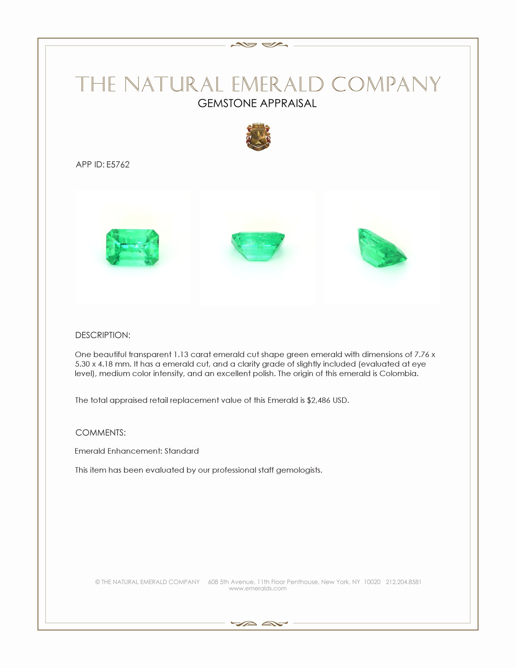 1.13 Ct. Emerald from Colombia