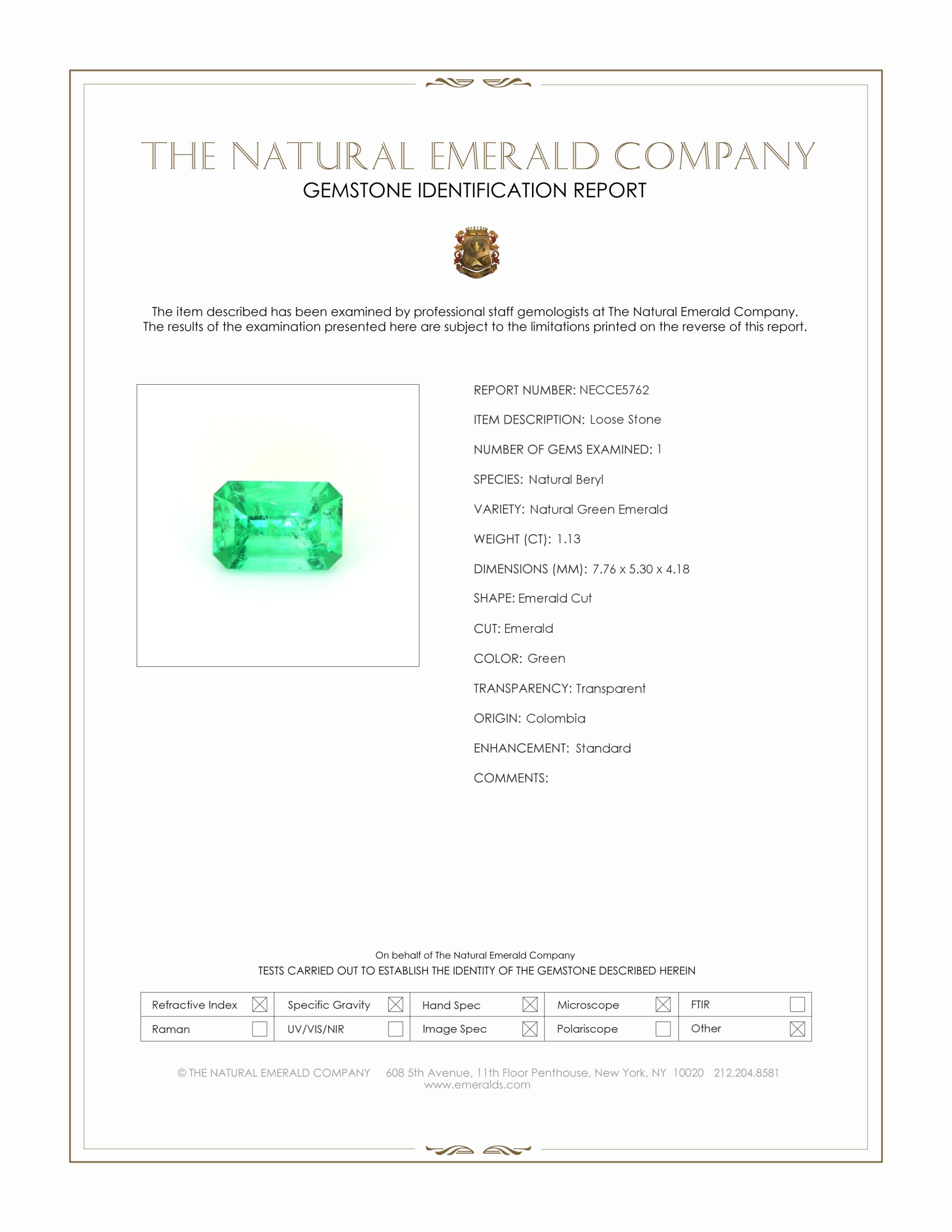 1.13 Ct. Emerald from Colombia