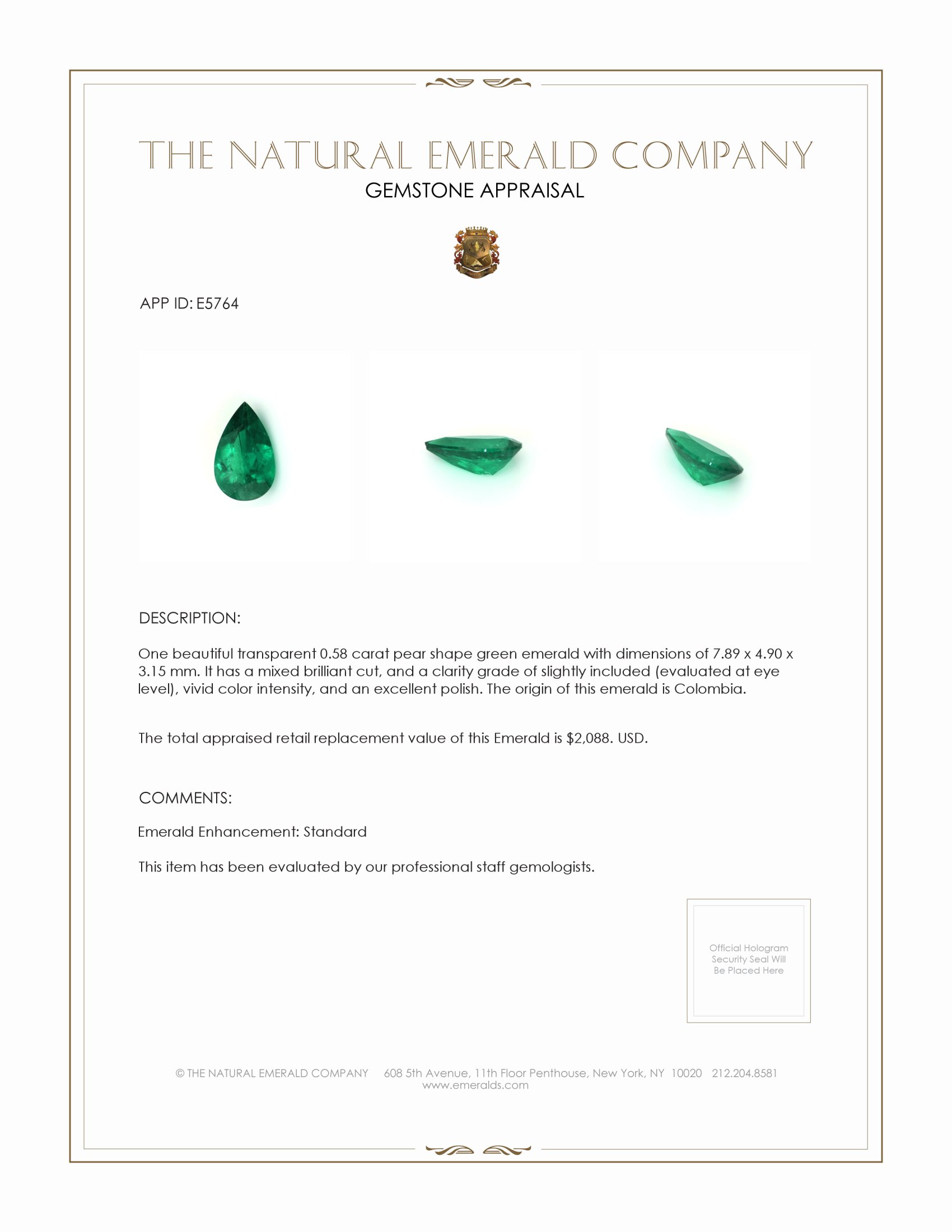 0.58 Ct. Emerald from Colombia