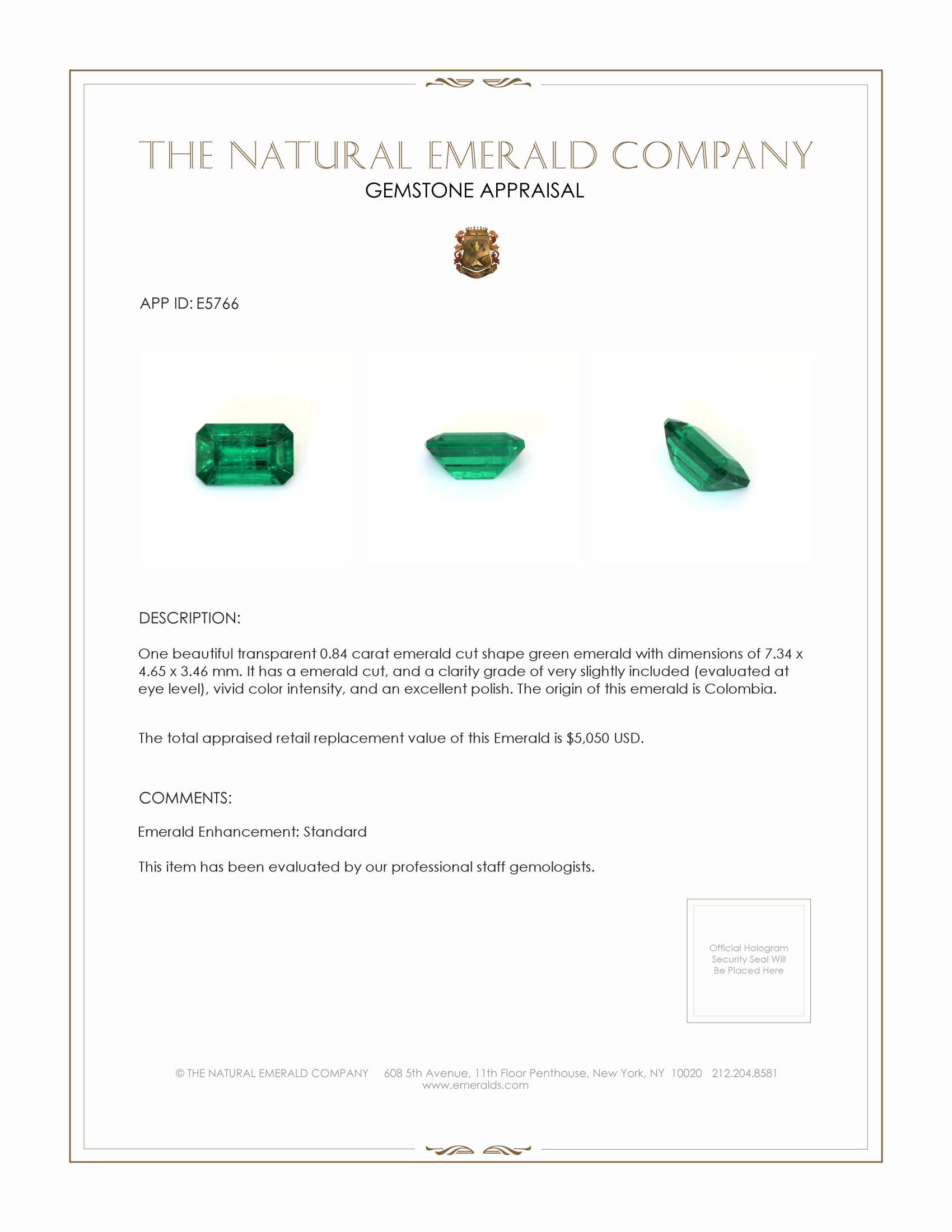 0.84 Ct. Emerald from Colombia