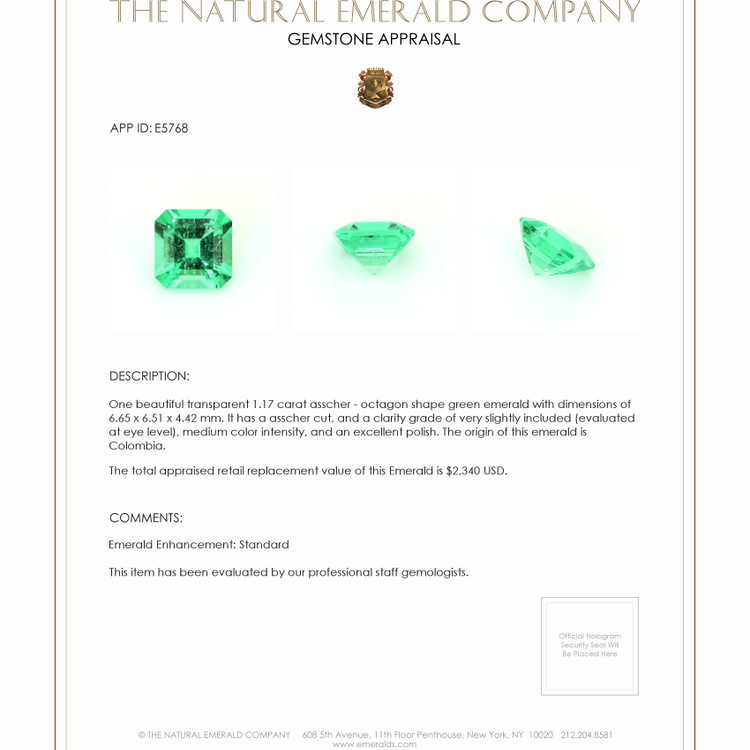1.17 Ct. Emerald from Colombia