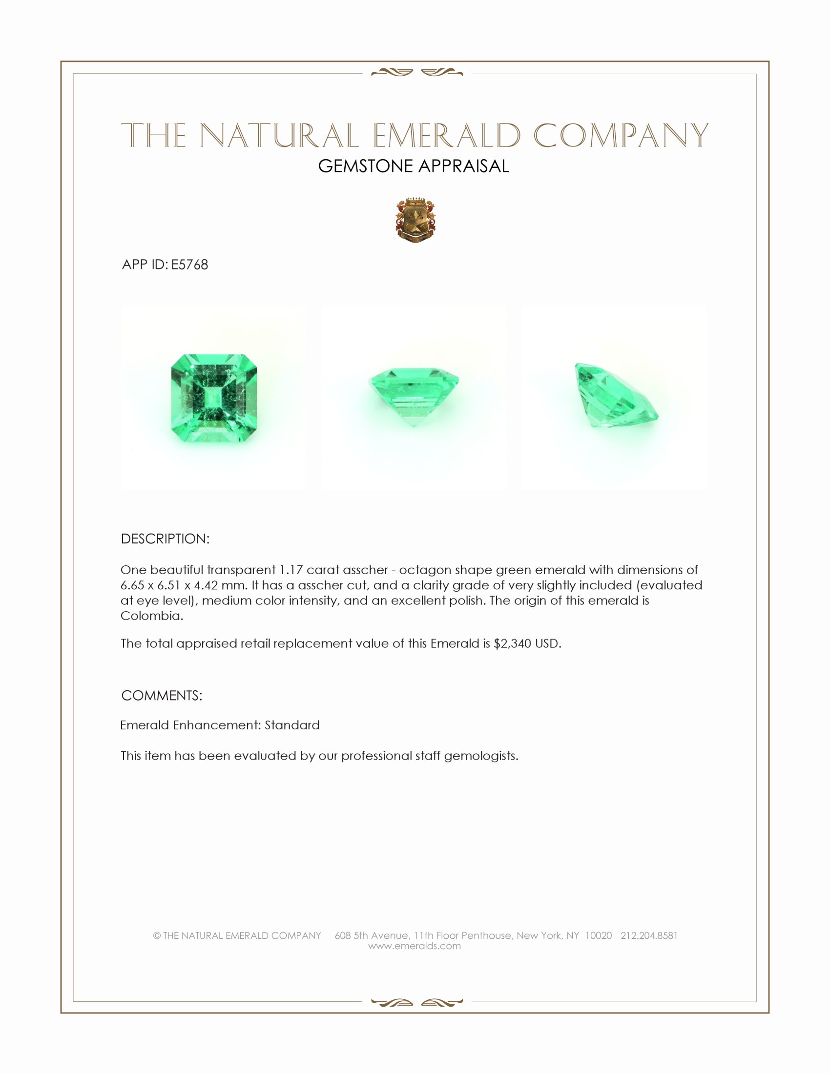 1.17 Ct. Emerald from Colombia