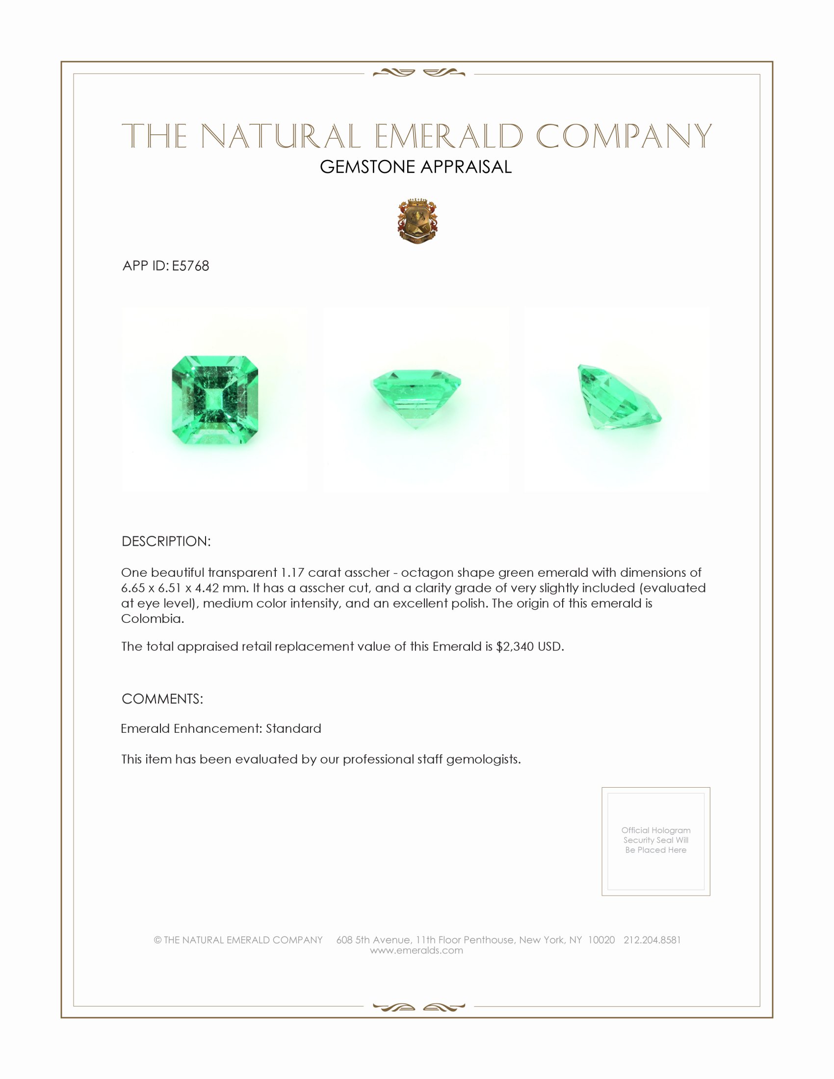 1.17 Ct. Emerald from Colombia