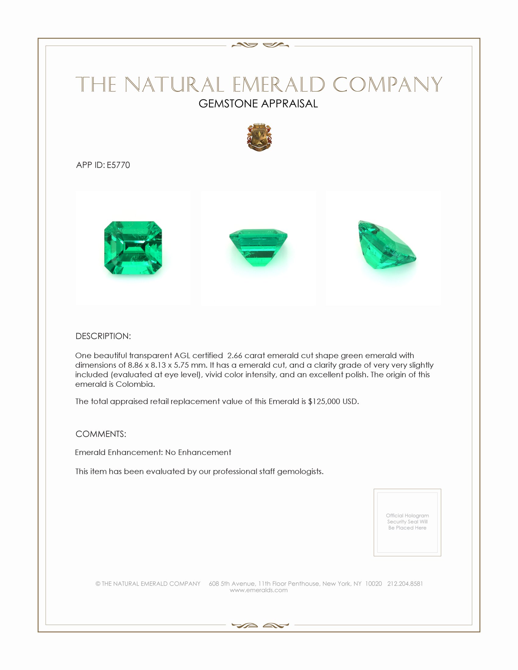 2.66 Ct. Emerald from Colombia