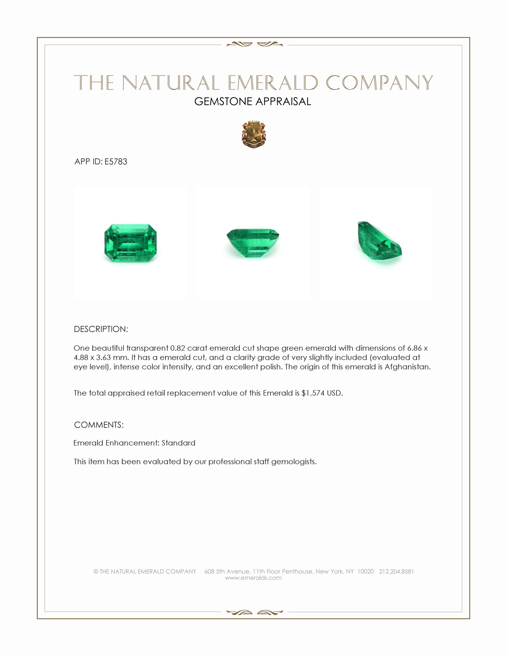 0.82 Ct. Emerald from Afghanistan