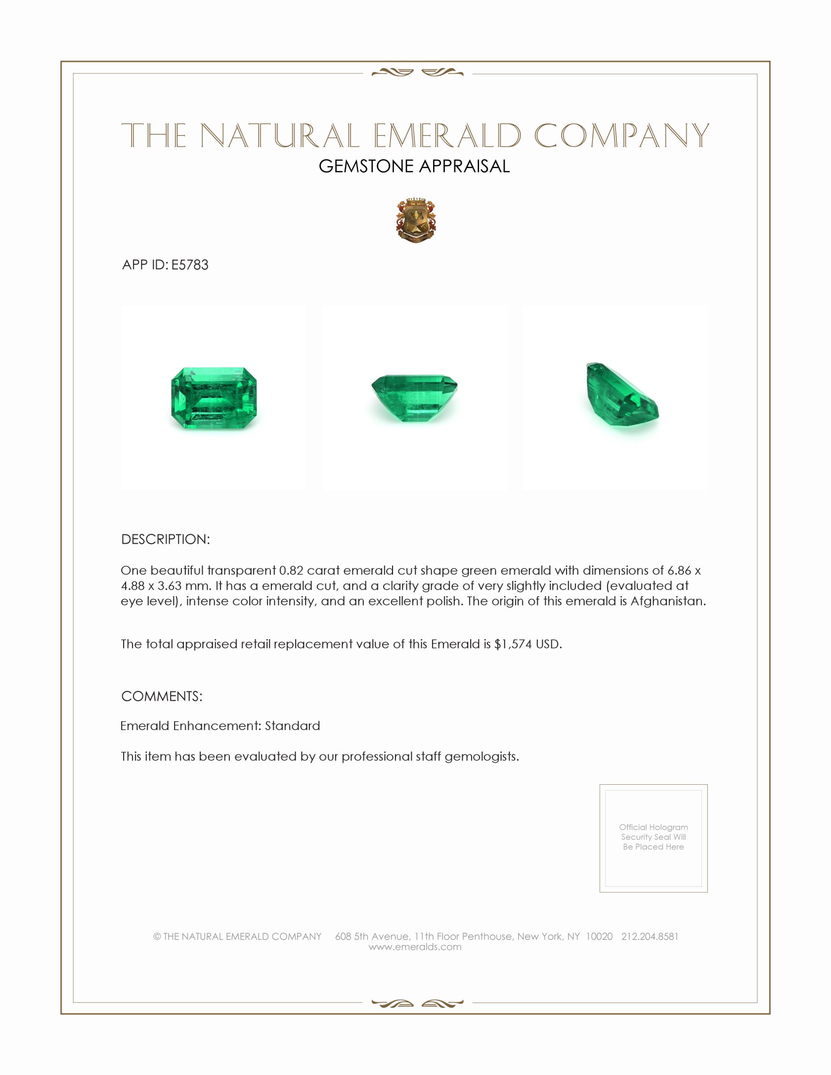 0.82 Ct. Emerald from Afghanistan