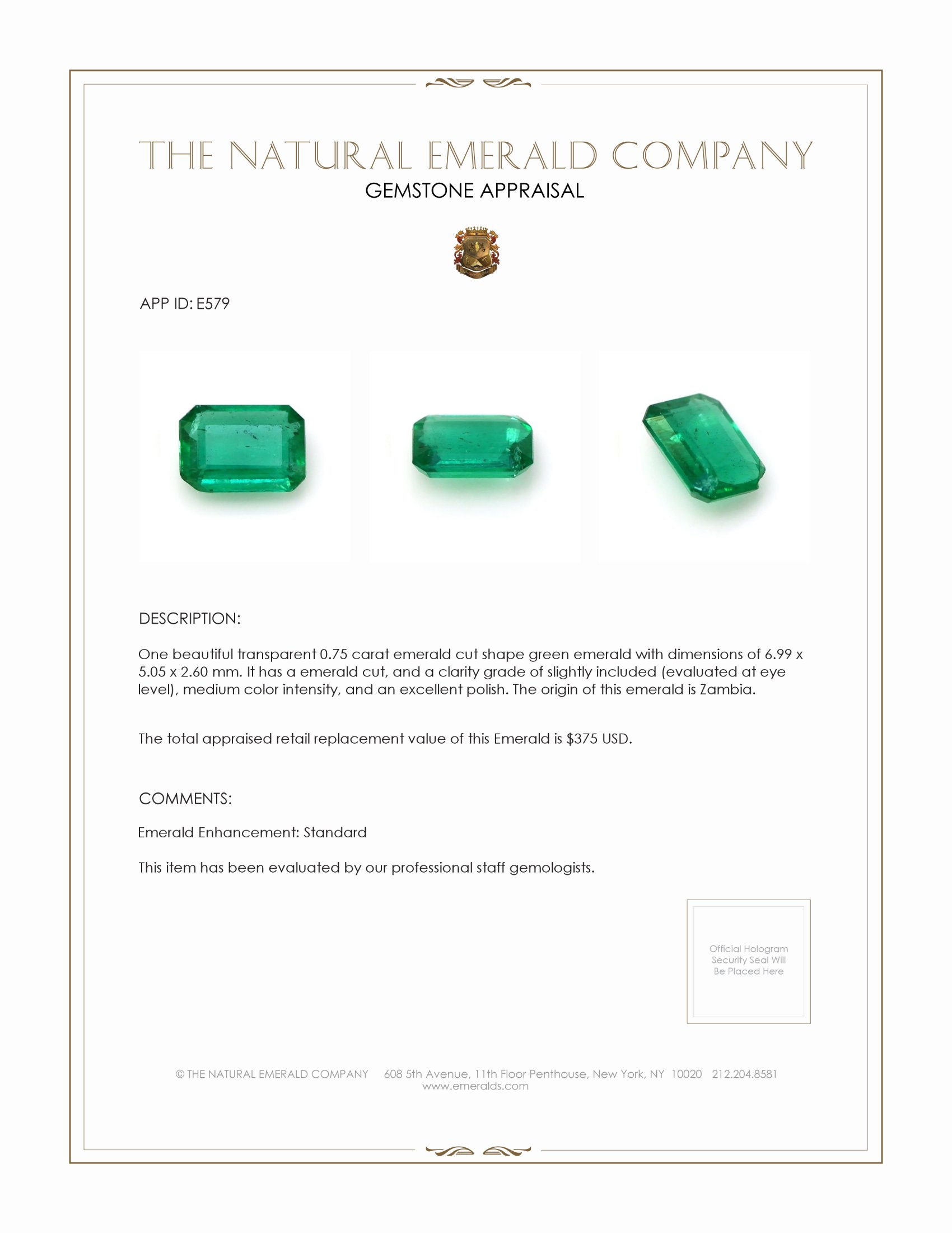 0.75 Ct. Emerald from Zambia