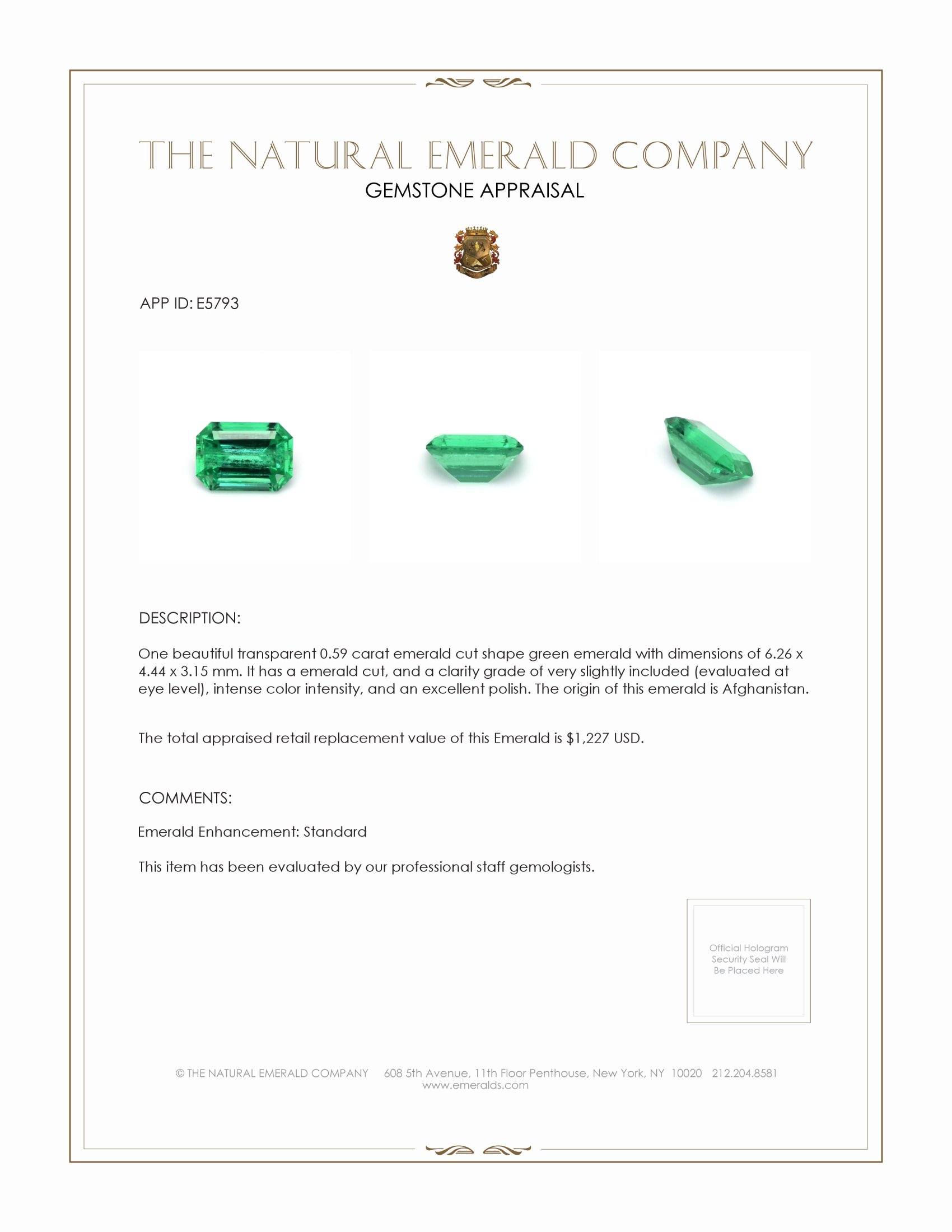 0.59 Ct. Emerald from Afghanistan